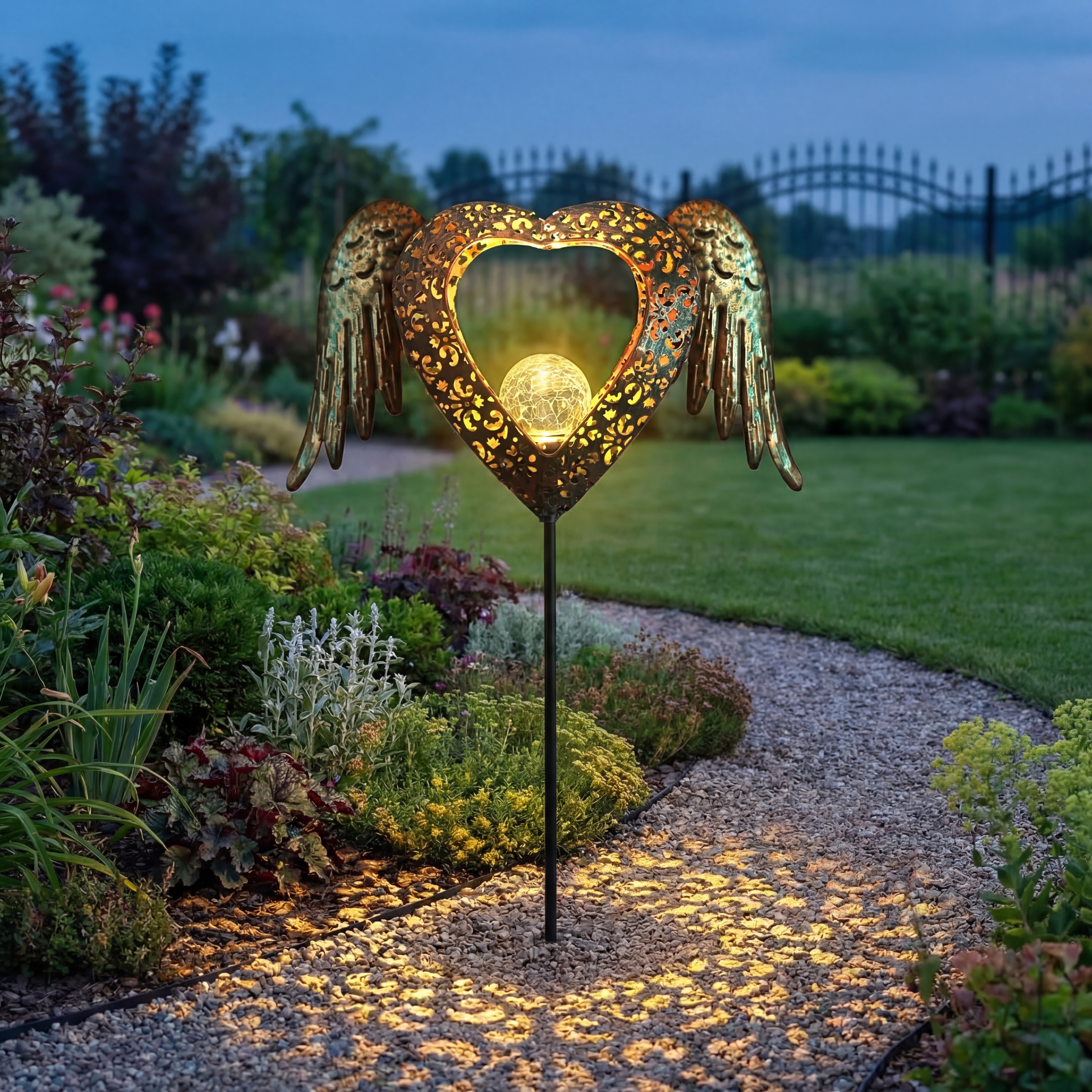 Solar Heart Wing Garden Stake Light