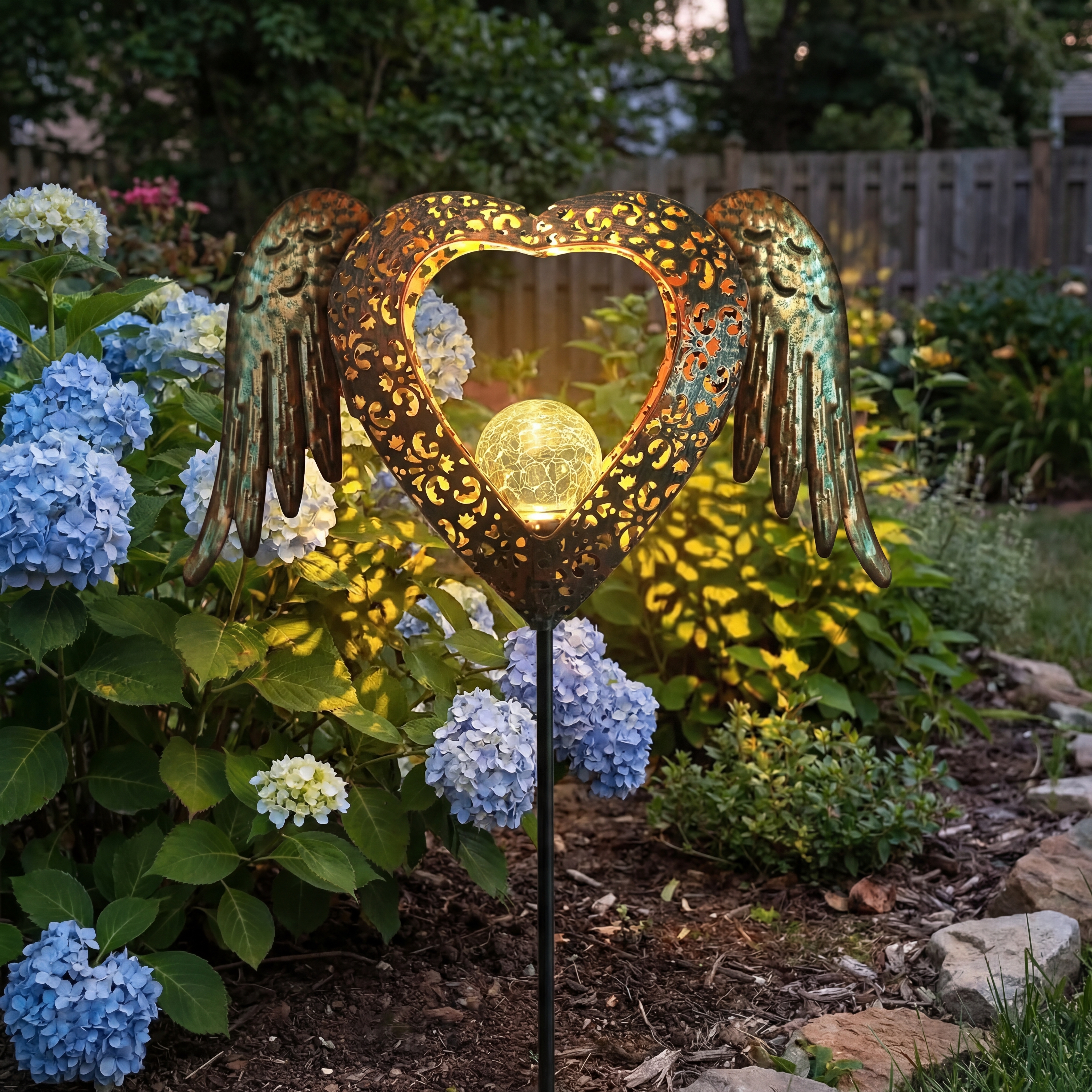 Solar Heart Wing Garden Stake Light