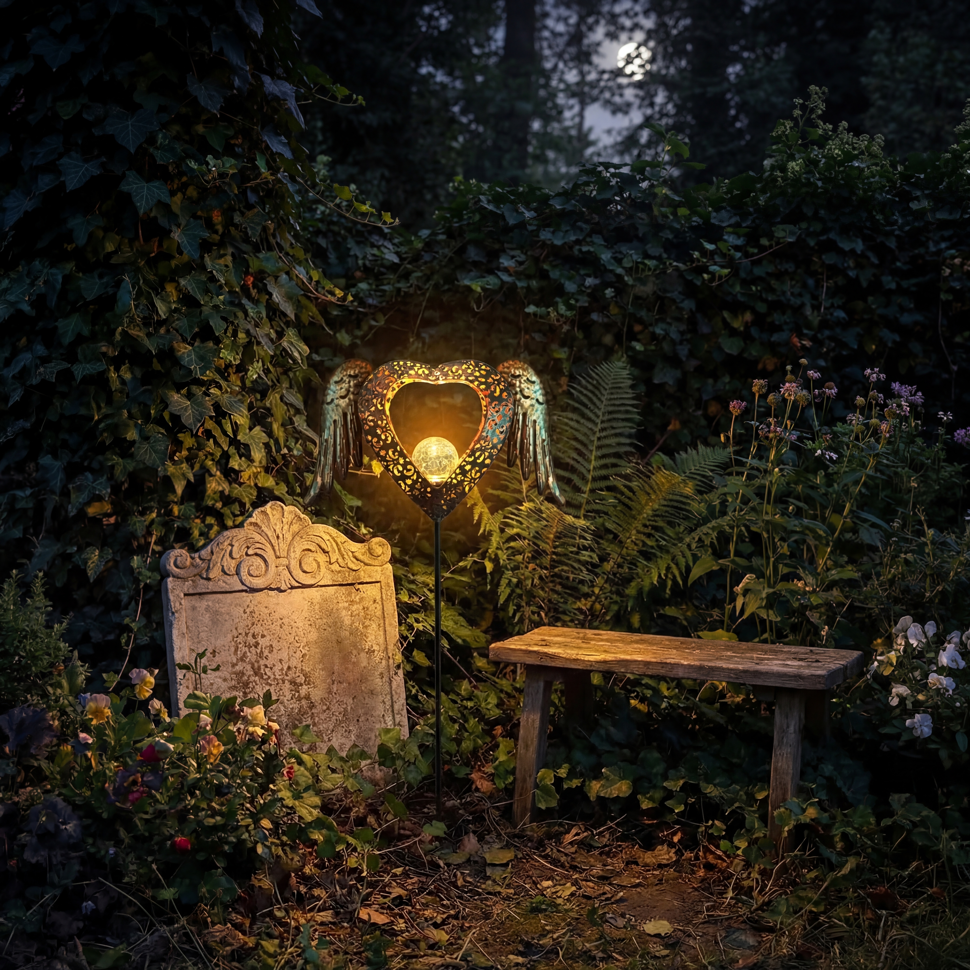 Solar Heart Wing Garden Stake Light