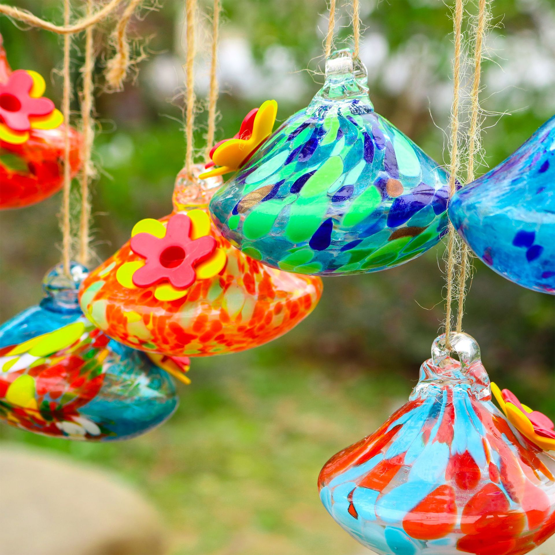 Hand-Blown Glass Hummingbird Feeder