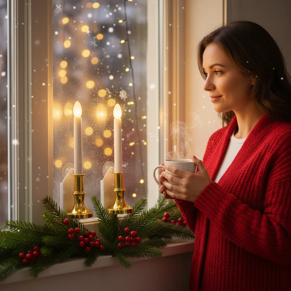 Solar Window Candle with Flickering Flame