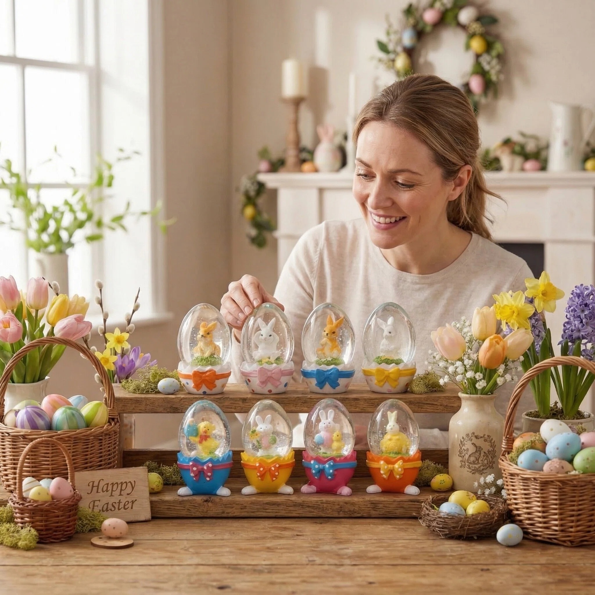Easter Bunny Egg Glass Snow Globe Decor
