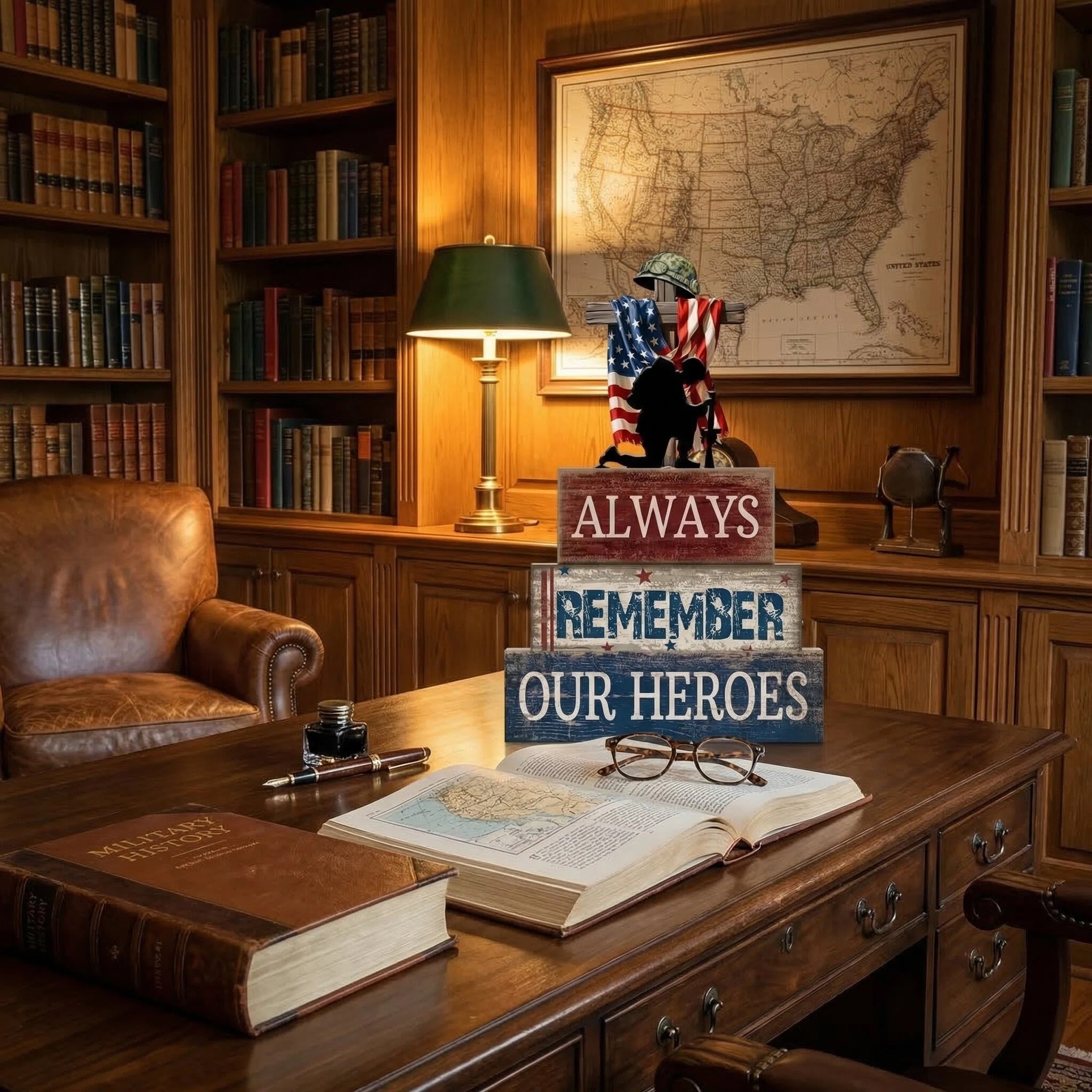 Always Remember Our Heroes Memorial Wooden Block Decor