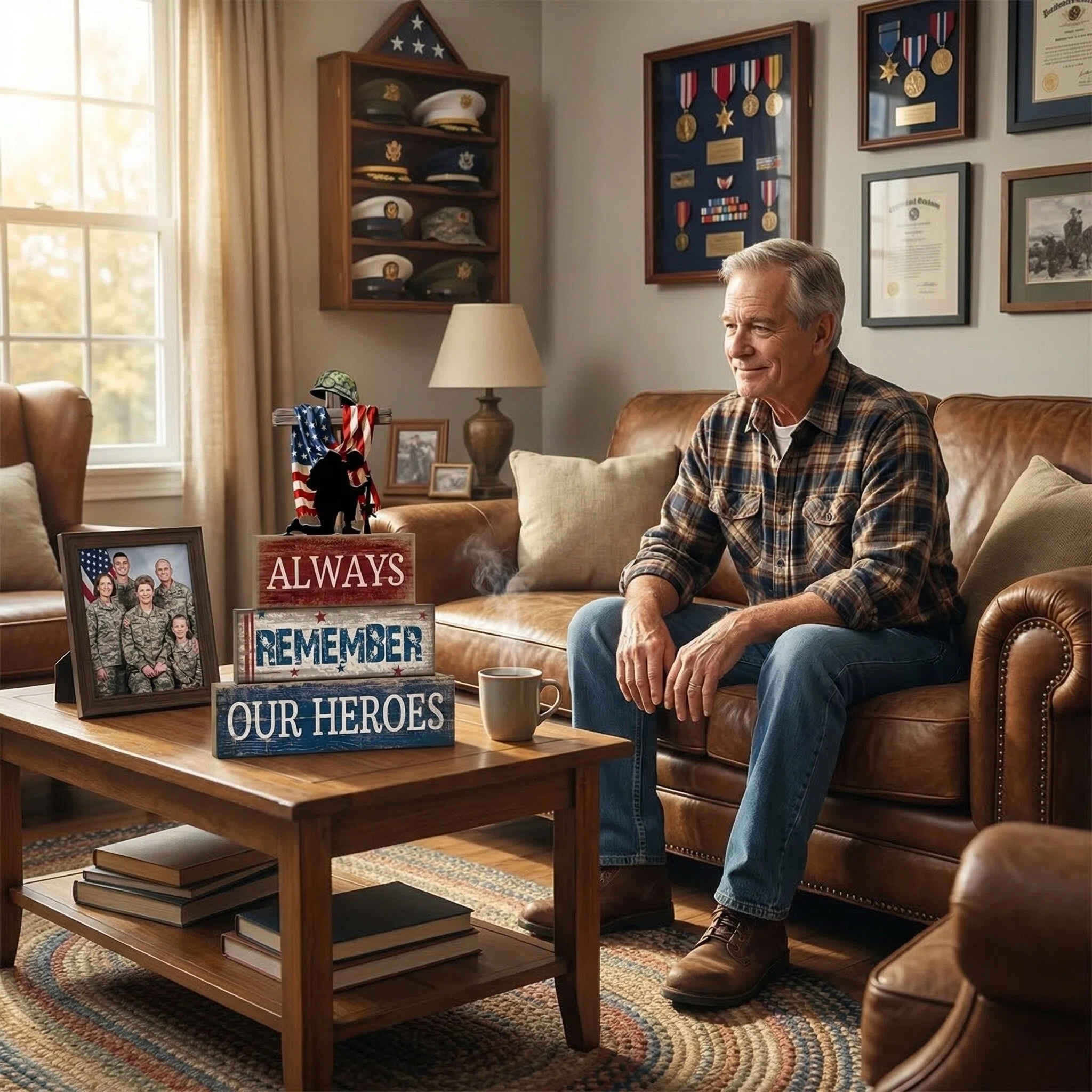 Always Remember Our Heroes Memorial Wooden Block Decor