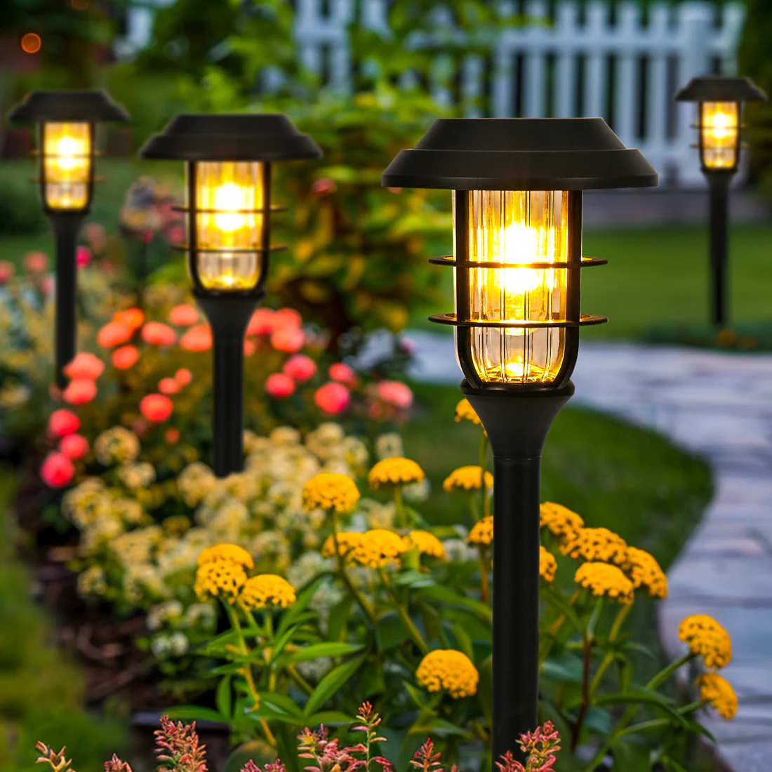 Warm Glow Solar Pathway Lights – Elegant Outdoor Garden Stake Lighting