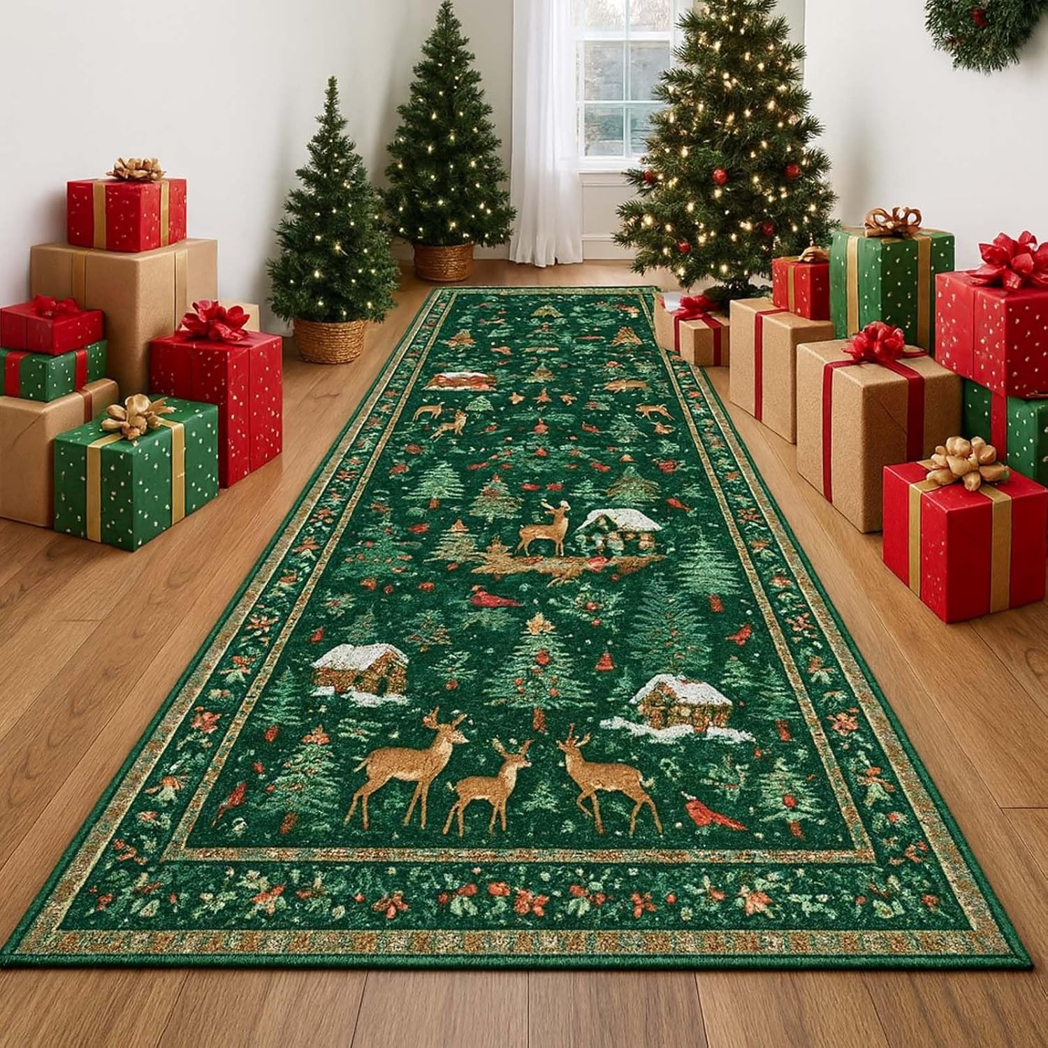 🎄Early Christmas Sale - 50% OFF🔥Christmas Reindeer & Trees Runner Mat (20" x 71")