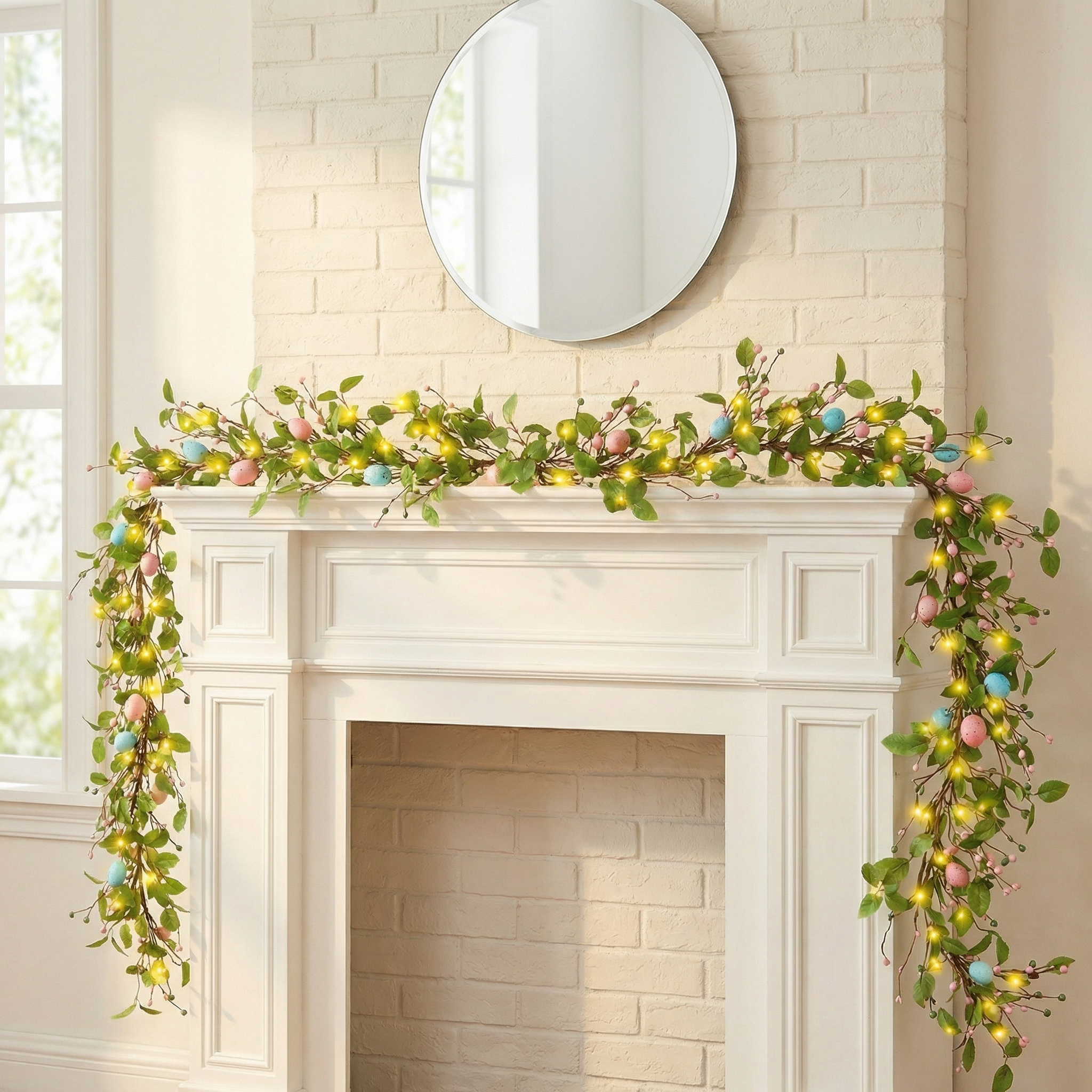 4.9FT Lighted Easter Egg Garland with Greenery