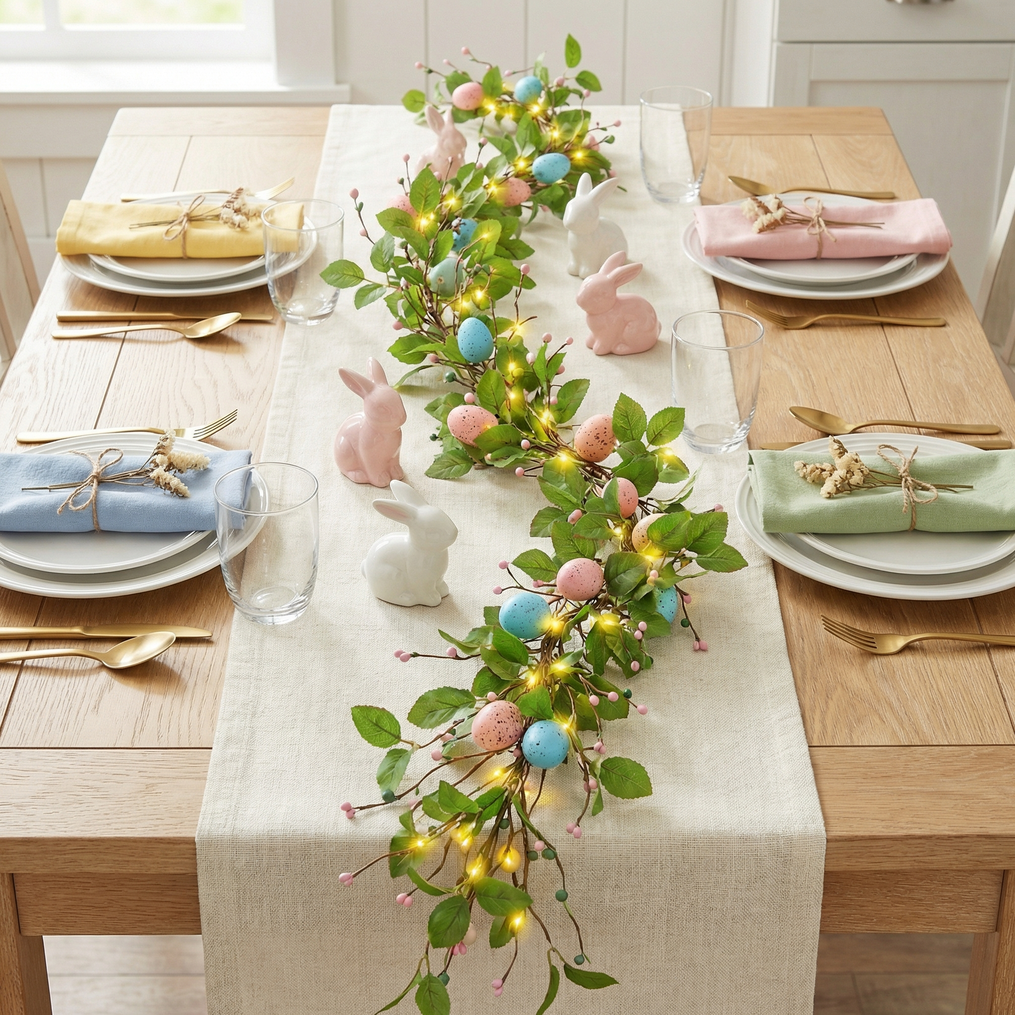 4.9FT Lighted Easter Egg Garland with Greenery