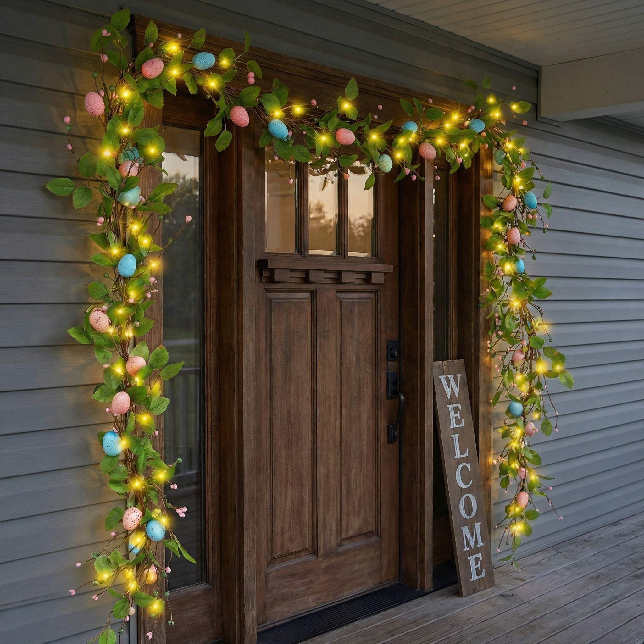 4.9FT Lighted Easter Egg Garland with Greenery