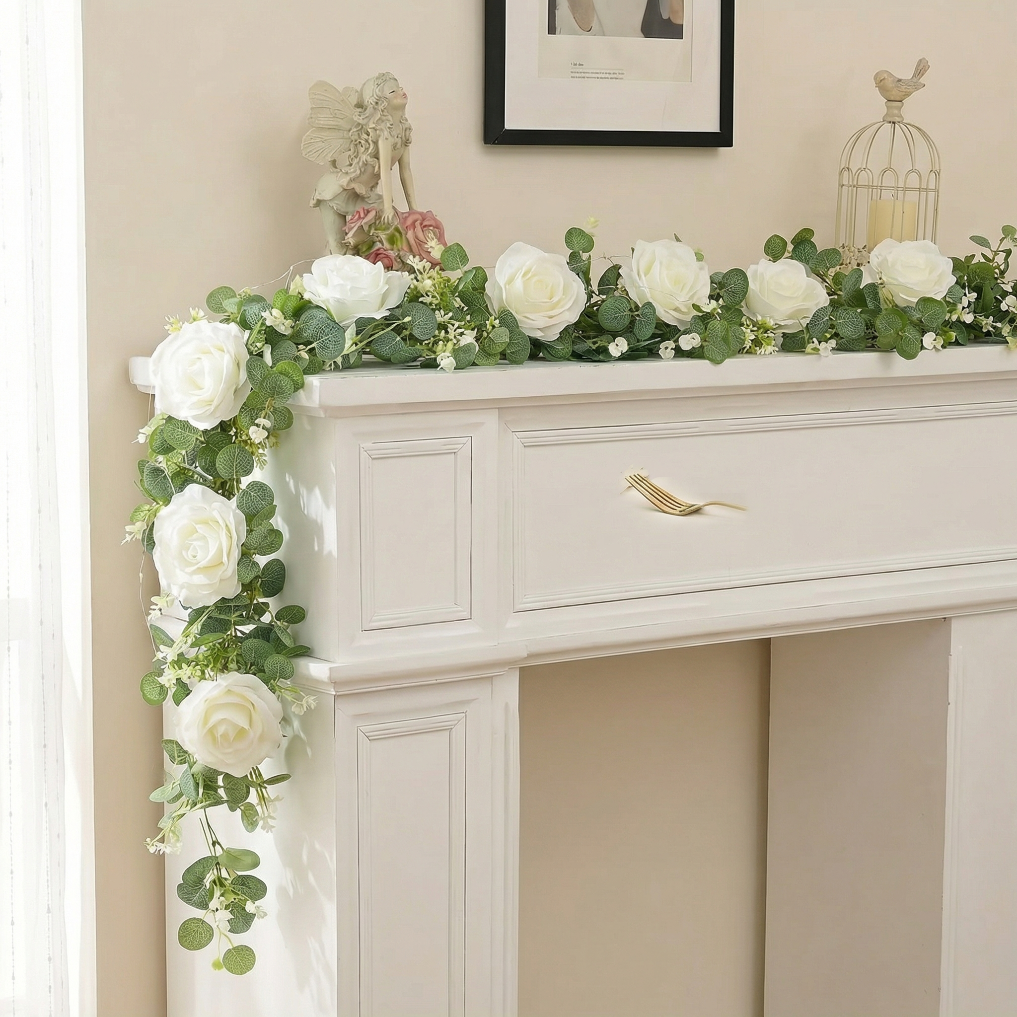 1 Pack 70.8in 30 LED Artificial Eucalyptus Garland with Roses