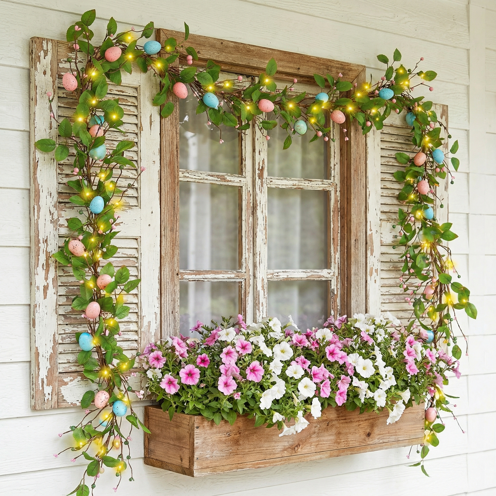 4.9FT Lighted Easter Egg Garland with Greenery