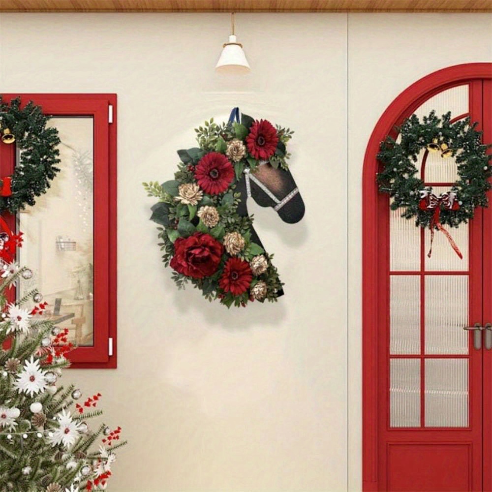 Christmas Country Charm Horse Head Floral Wreath