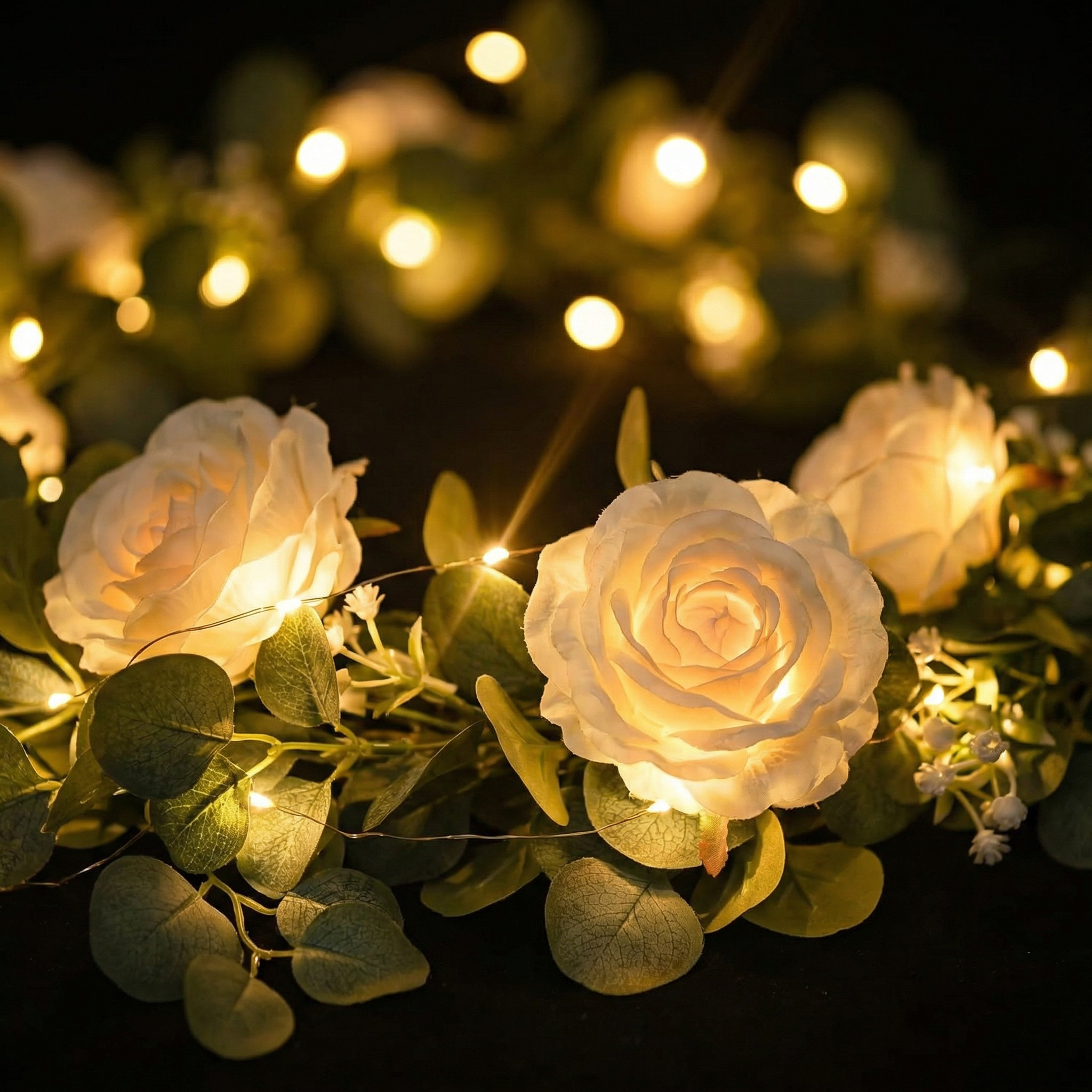 1 Pack 70.8in 30 LED Artificial Eucalyptus Garland with Roses