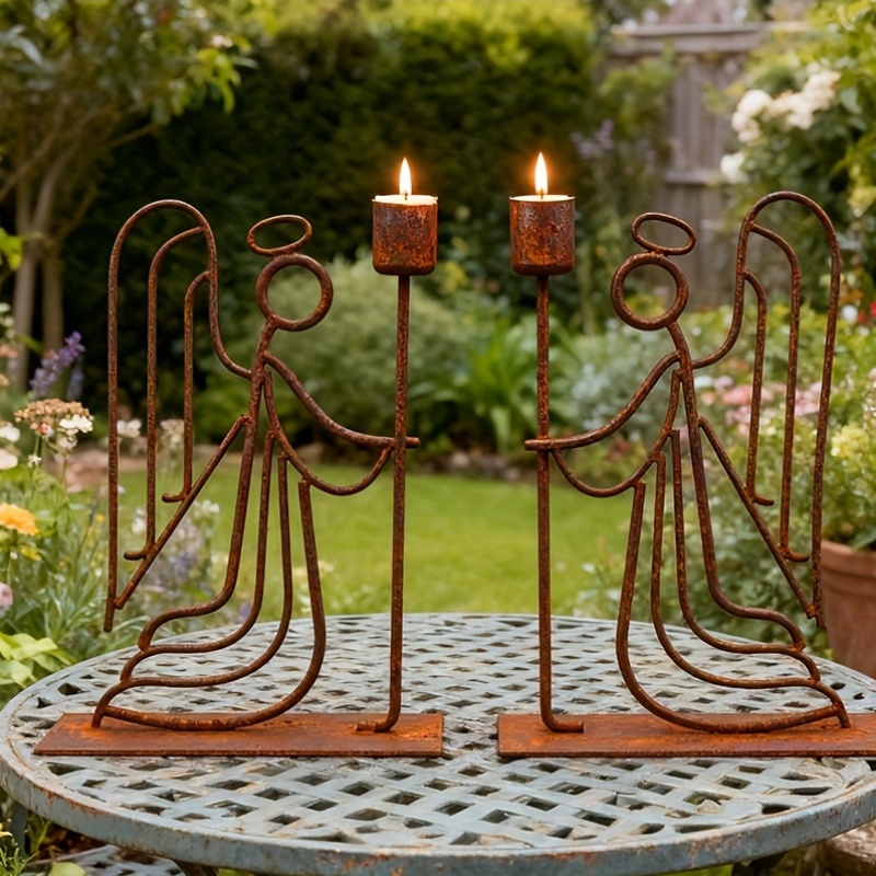 1 Pack Vintage Guardian Angel Wrought Iron Candle Holder