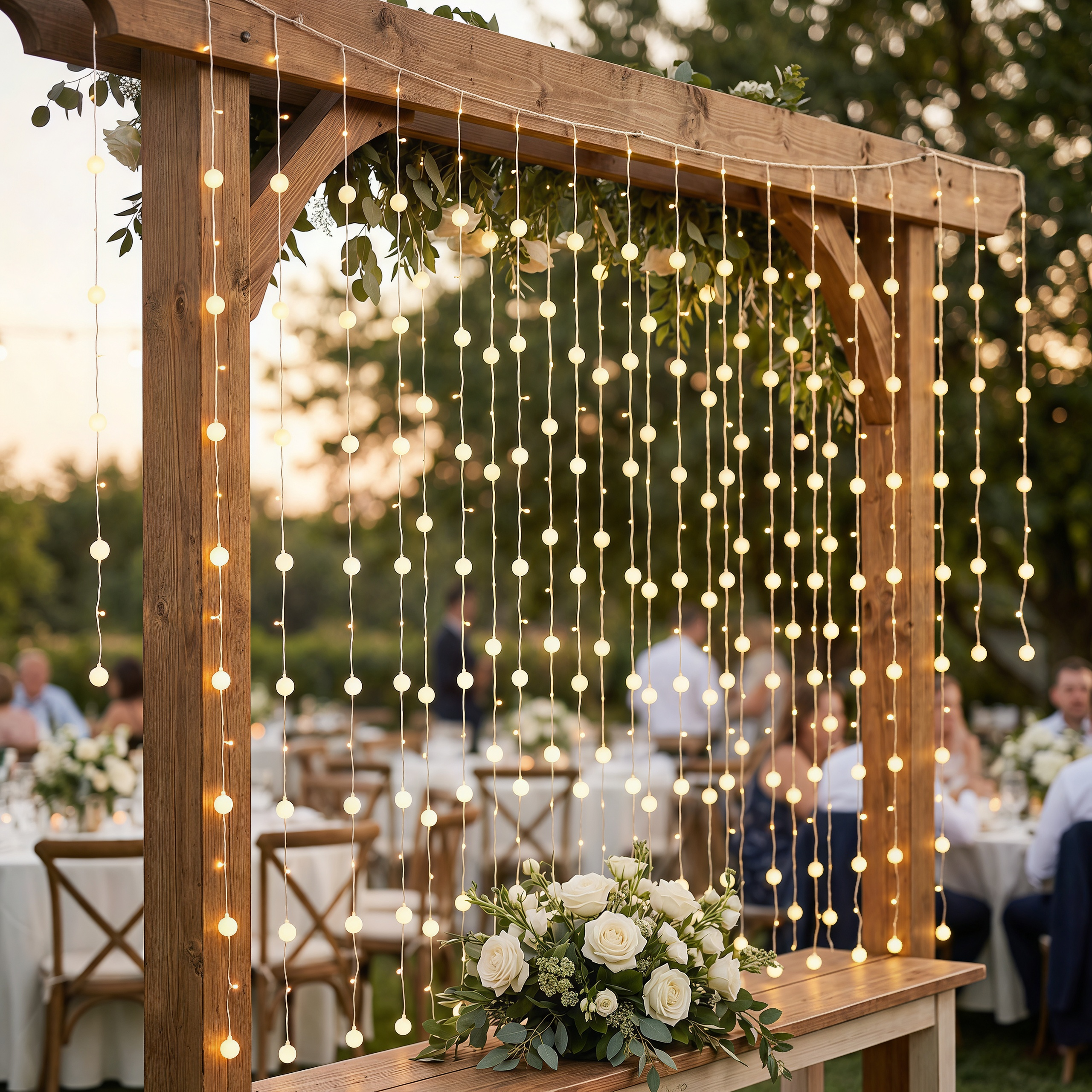 9.84 FT Warm White LED Window Curtain Lights with Hanging Strands