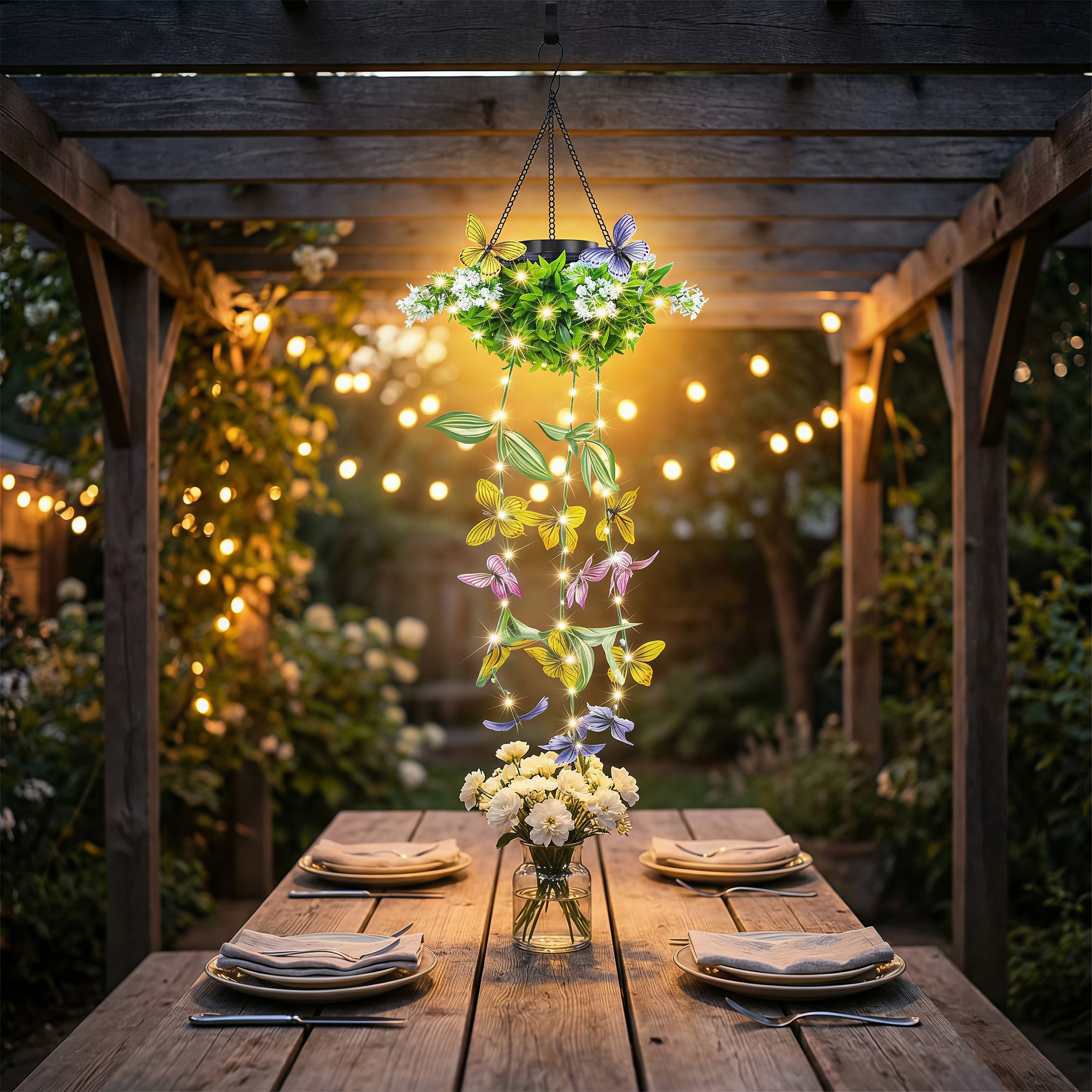 Porch Glow Solar Butterfly Hanging Lights
