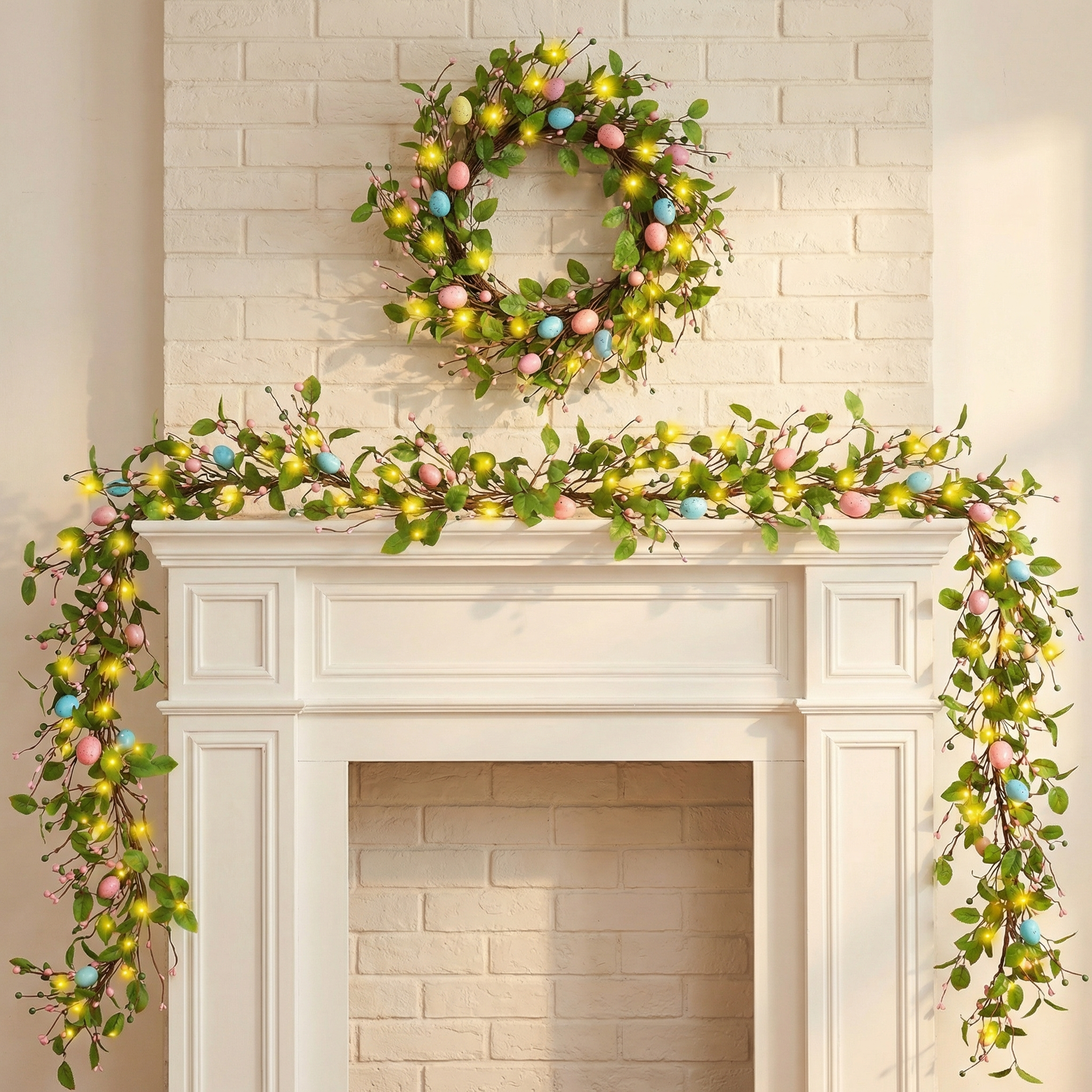 4.9FT Lighted Easter Egg Garland with Greenery