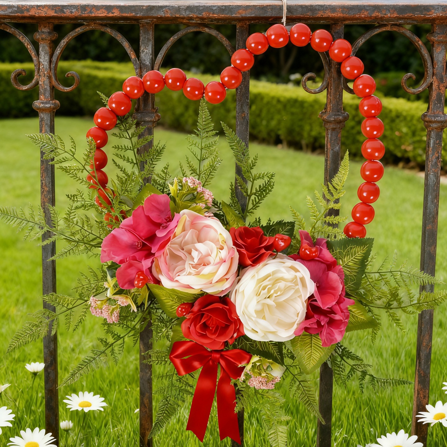 Luxurious Wooden Bead Heart Wreath Hanging Wall Decor
