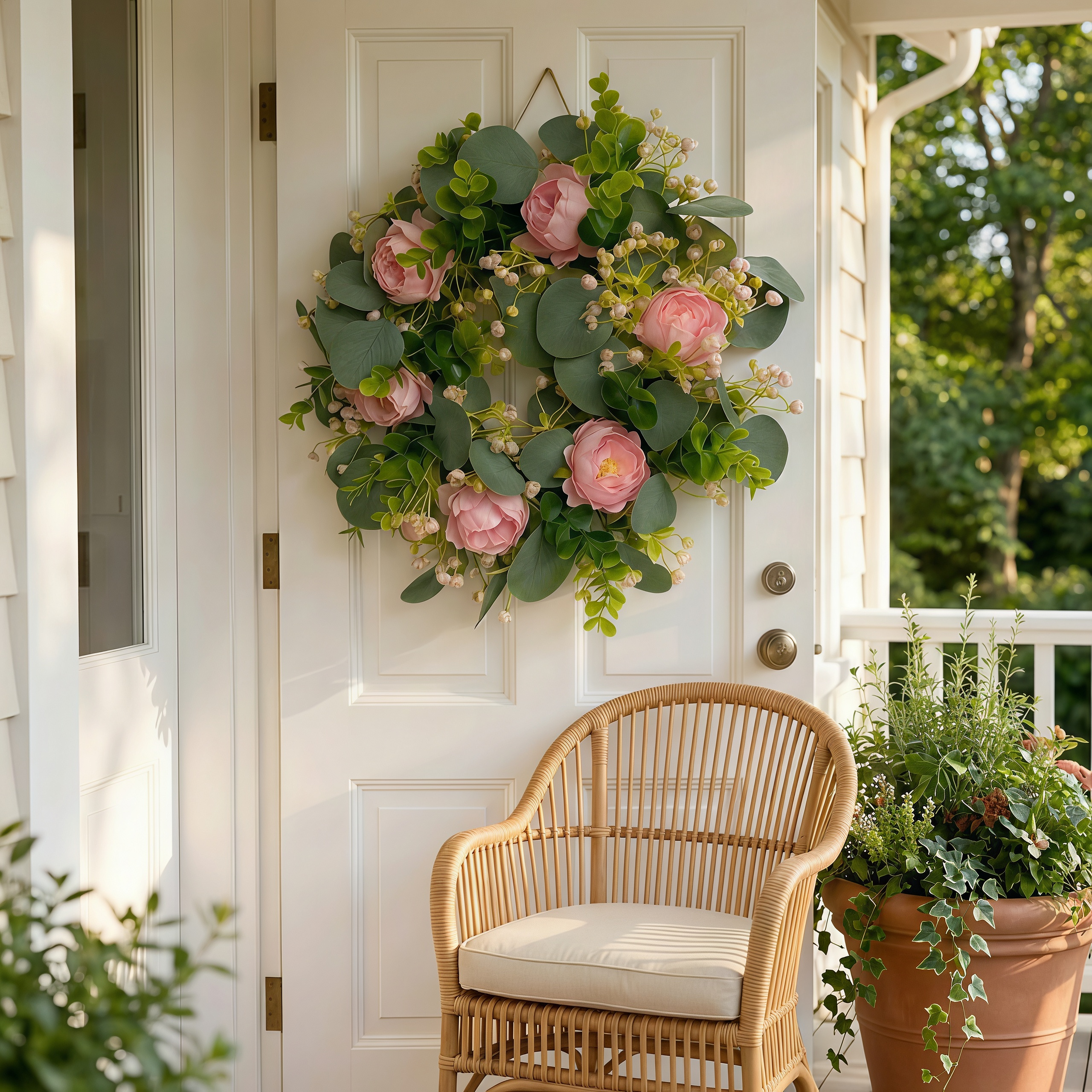 Peony Eucalyptus Baby’s Breath Buds Artificial Floral Wreath