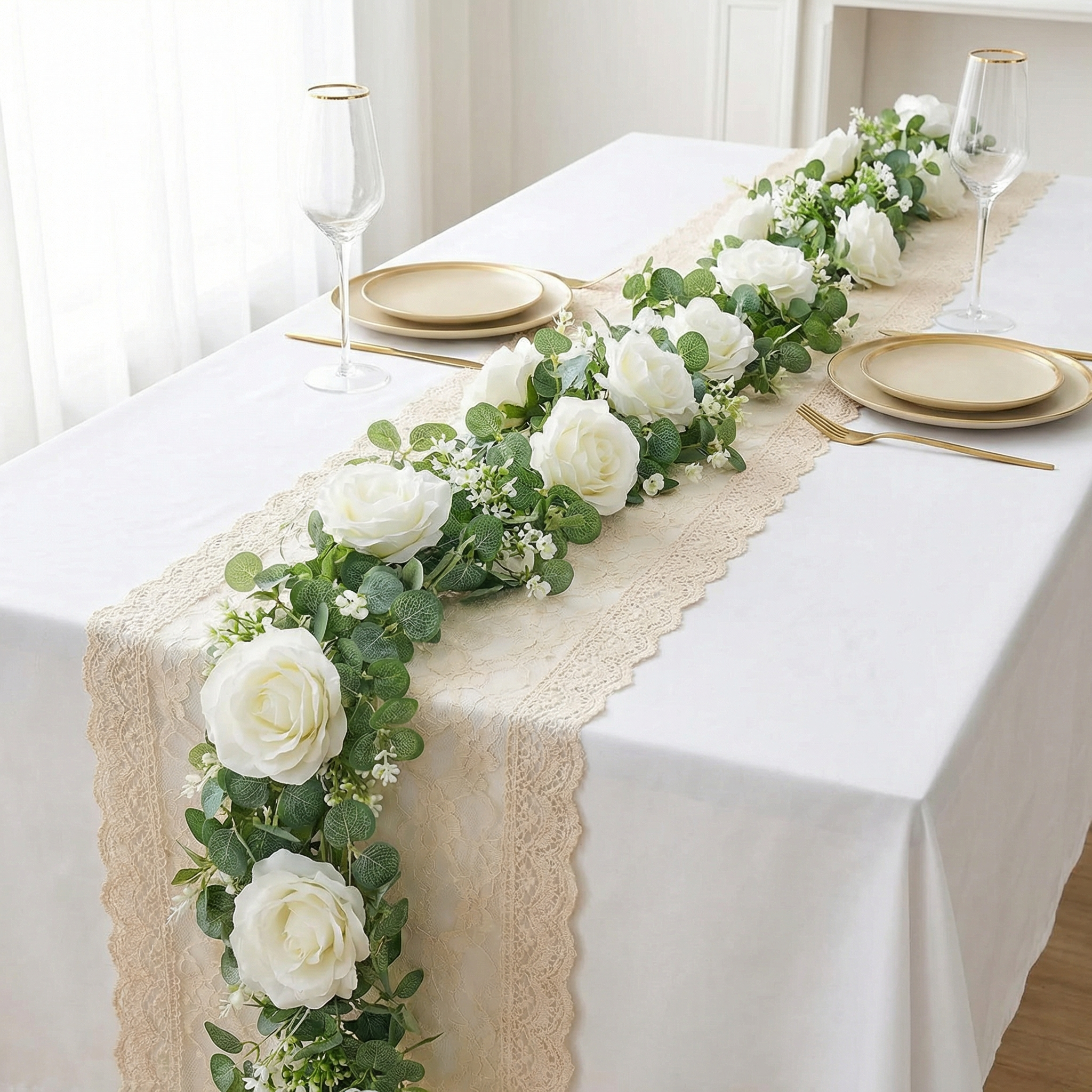 1 Pack 70.8in 30 LED Artificial Eucalyptus Garland with Roses