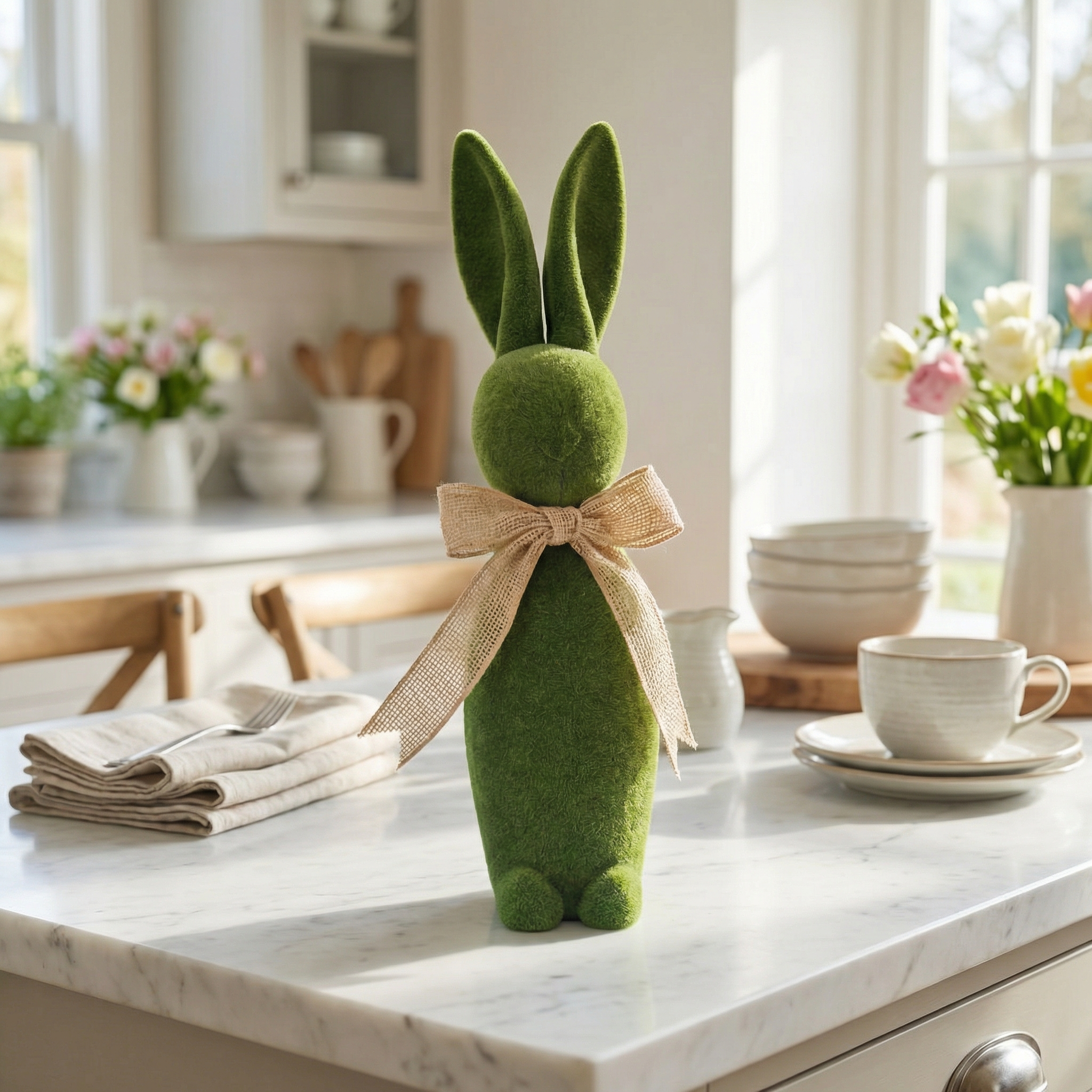 16” Flocked Easter Bunny Decor with Ribbon