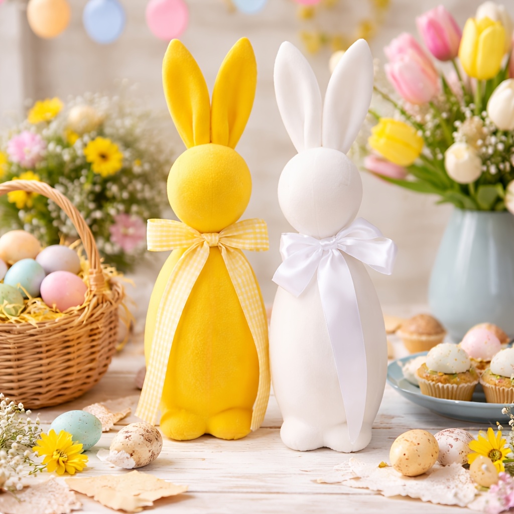 16” Flocked Easter Bunny Decor with Ribbon