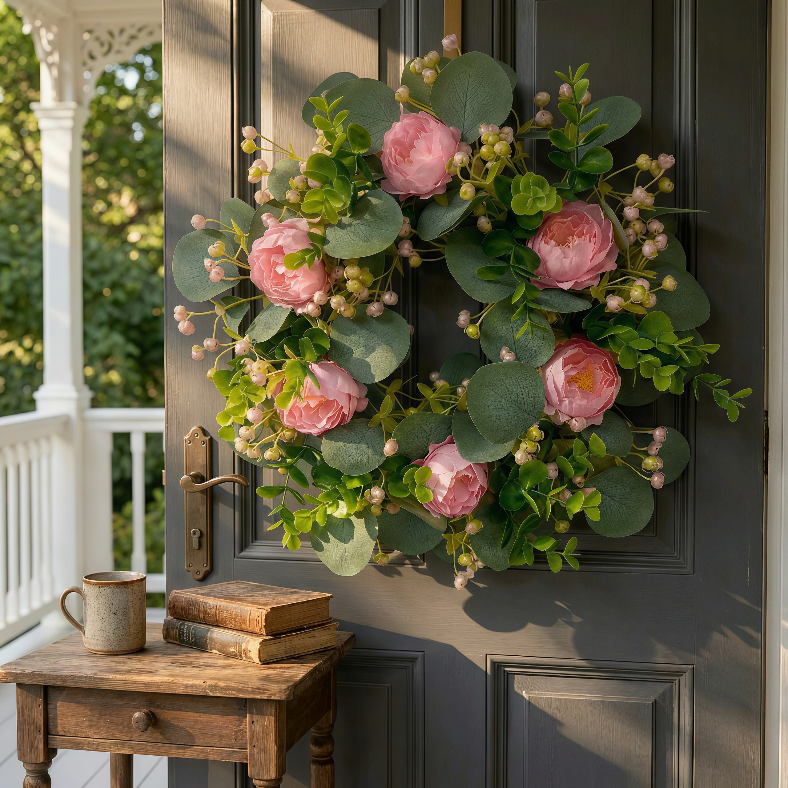 Peony Eucalyptus Baby’s Breath Buds Artificial Floral Wreath