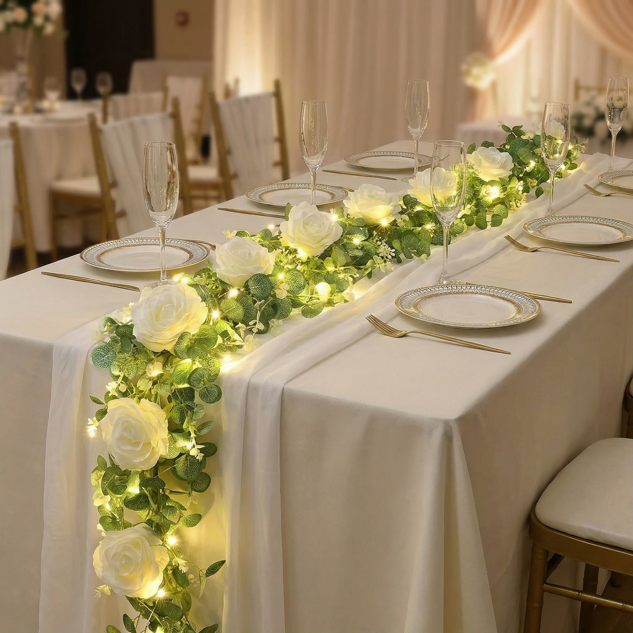 1 Pack 70.8in 30 LED Artificial Eucalyptus Garland with Roses