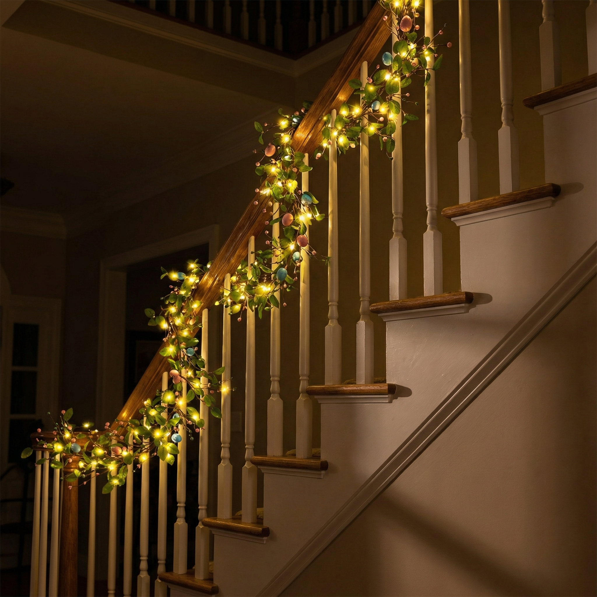 4.9FT Lighted Easter Egg Garland with Greenery
