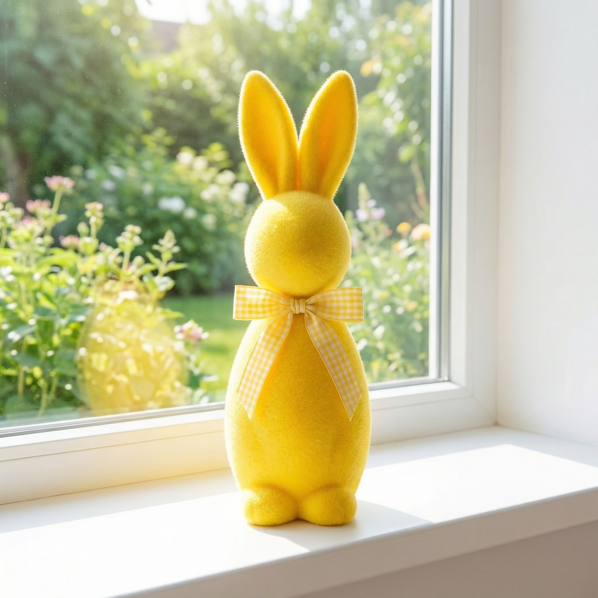 16” Flocked Easter Bunny Decor with Ribbon