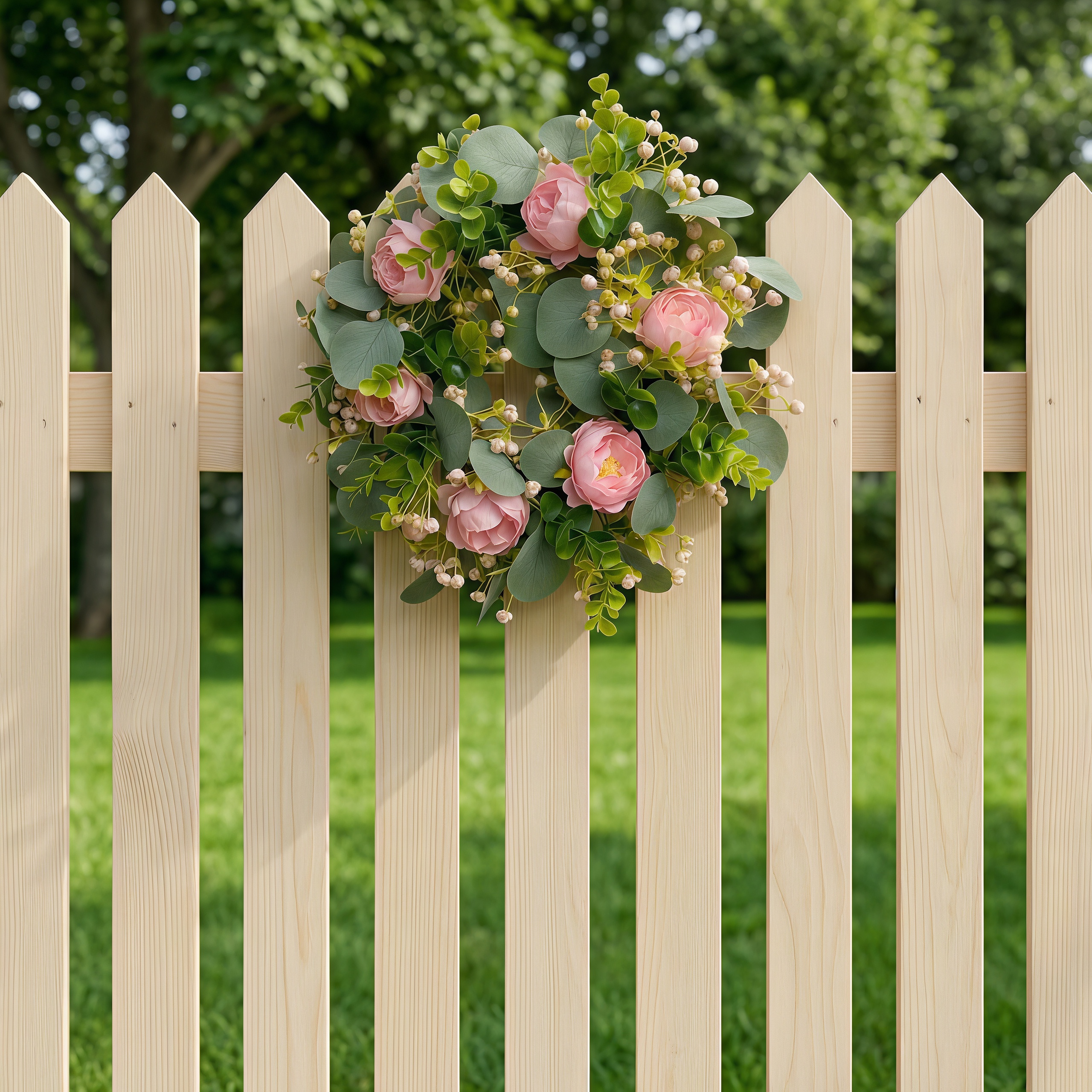 Peony Eucalyptus Baby’s Breath Buds Artificial Floral Wreath