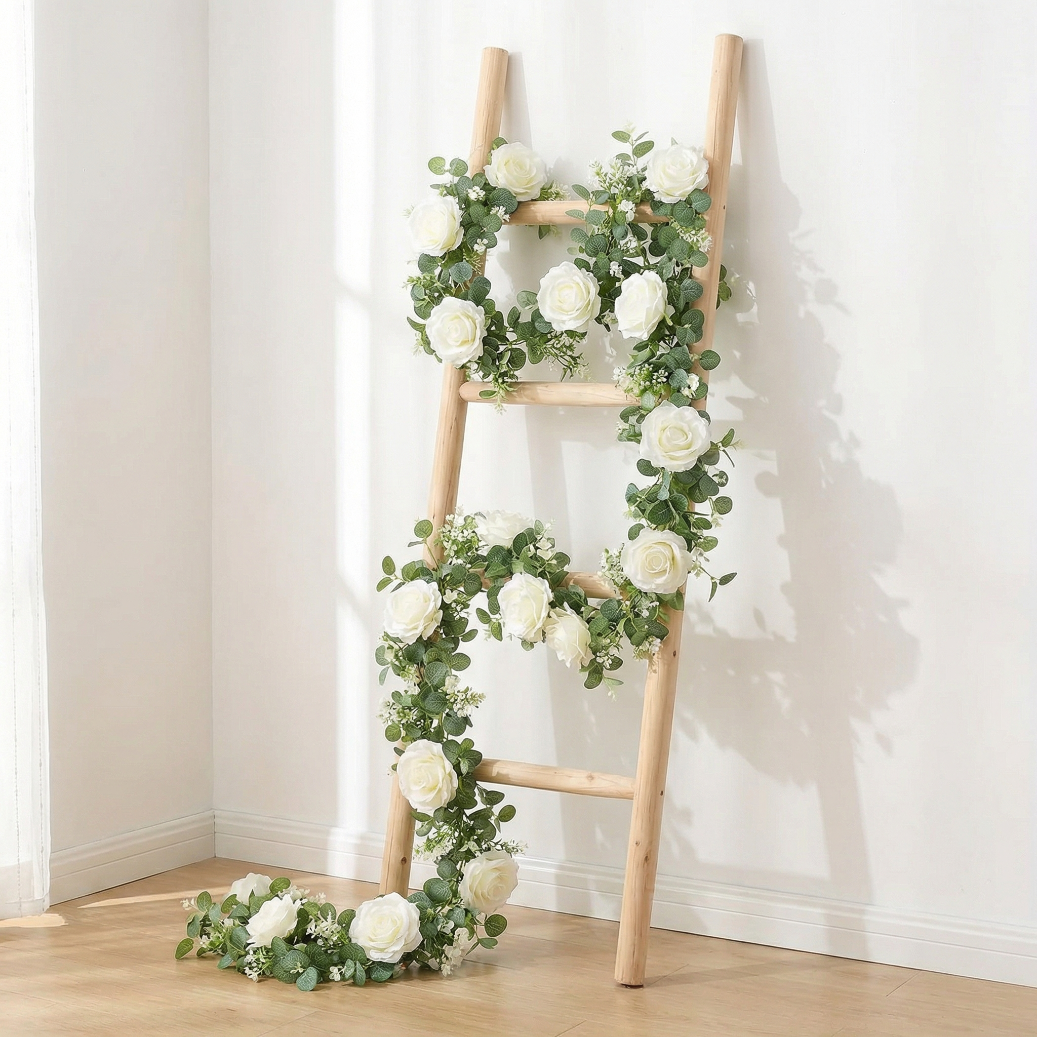 1 Pack 70.8in 30 LED Artificial Eucalyptus Garland with Roses