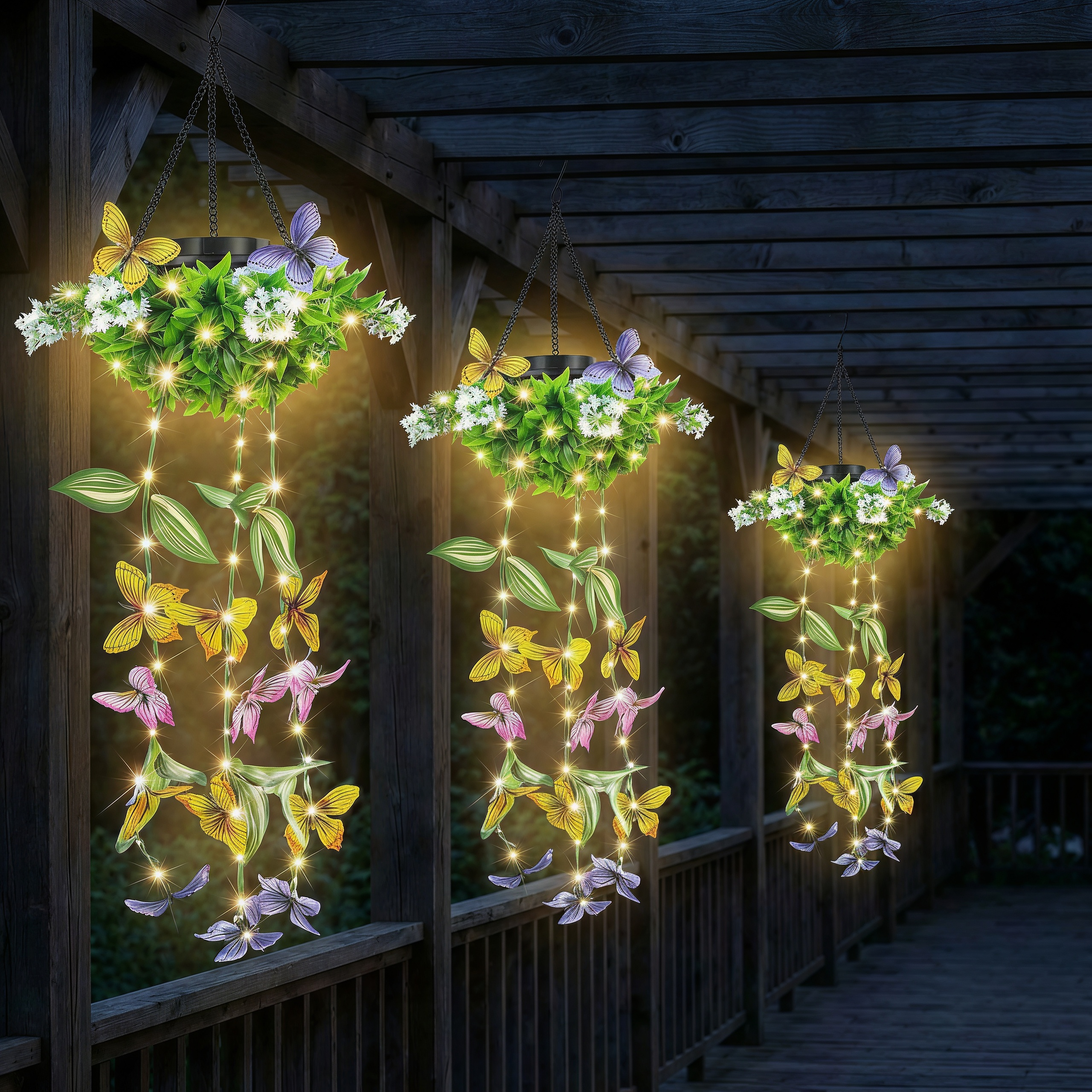 Porch Glow Solar Butterfly Hanging Lights