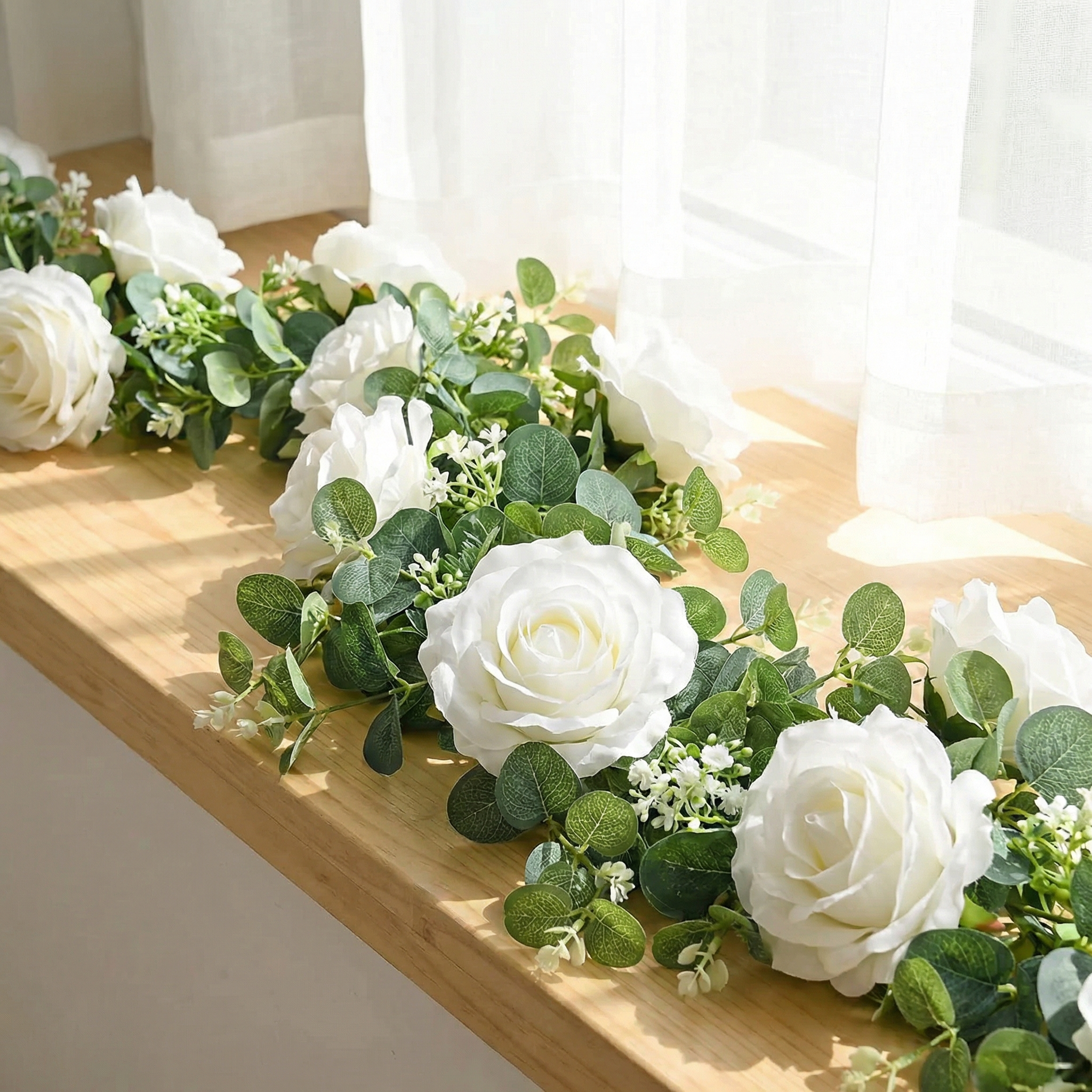 1 Pack 70.8in 30 LED Artificial Eucalyptus Garland with Roses