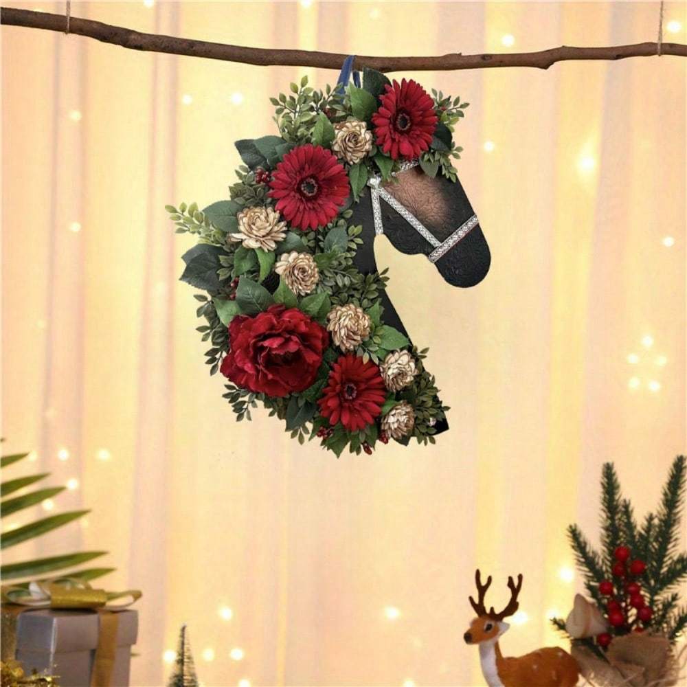 Christmas Country Charm Horse Head Floral Wreath