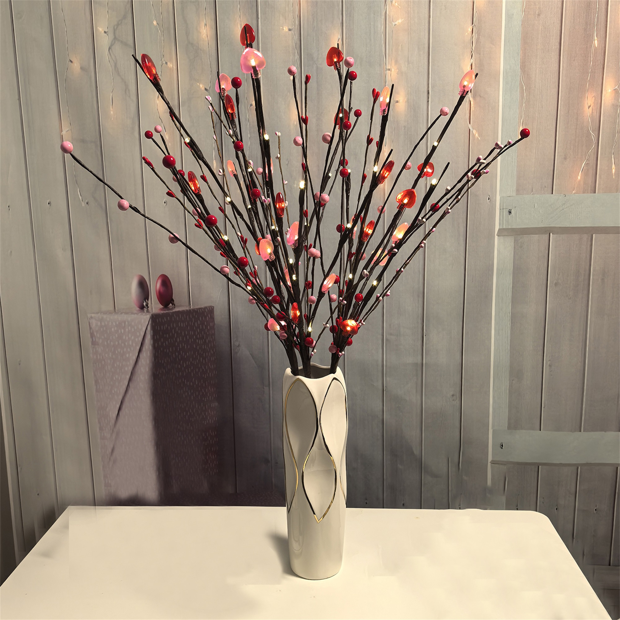 Lighted Valentine Heart Berry Branches