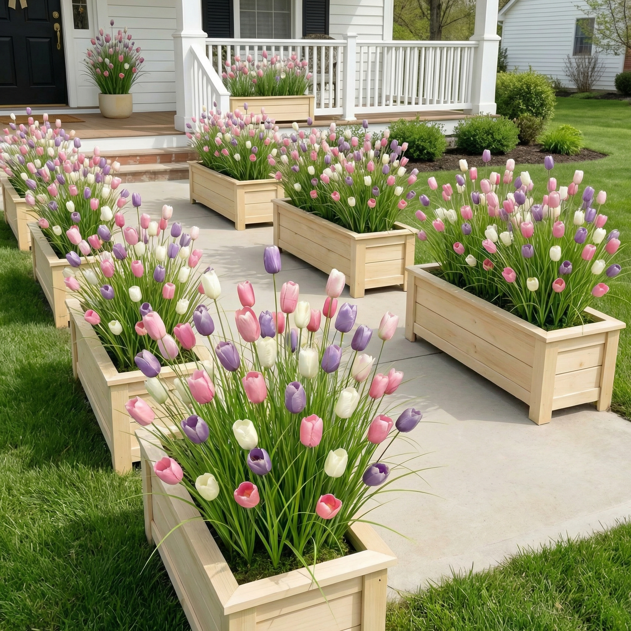 Decorative Artificial Tulip Bouquets with Pampas Grass