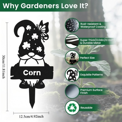 Waterproof Metal Gnome Plant Markers (Vegetable Labels)