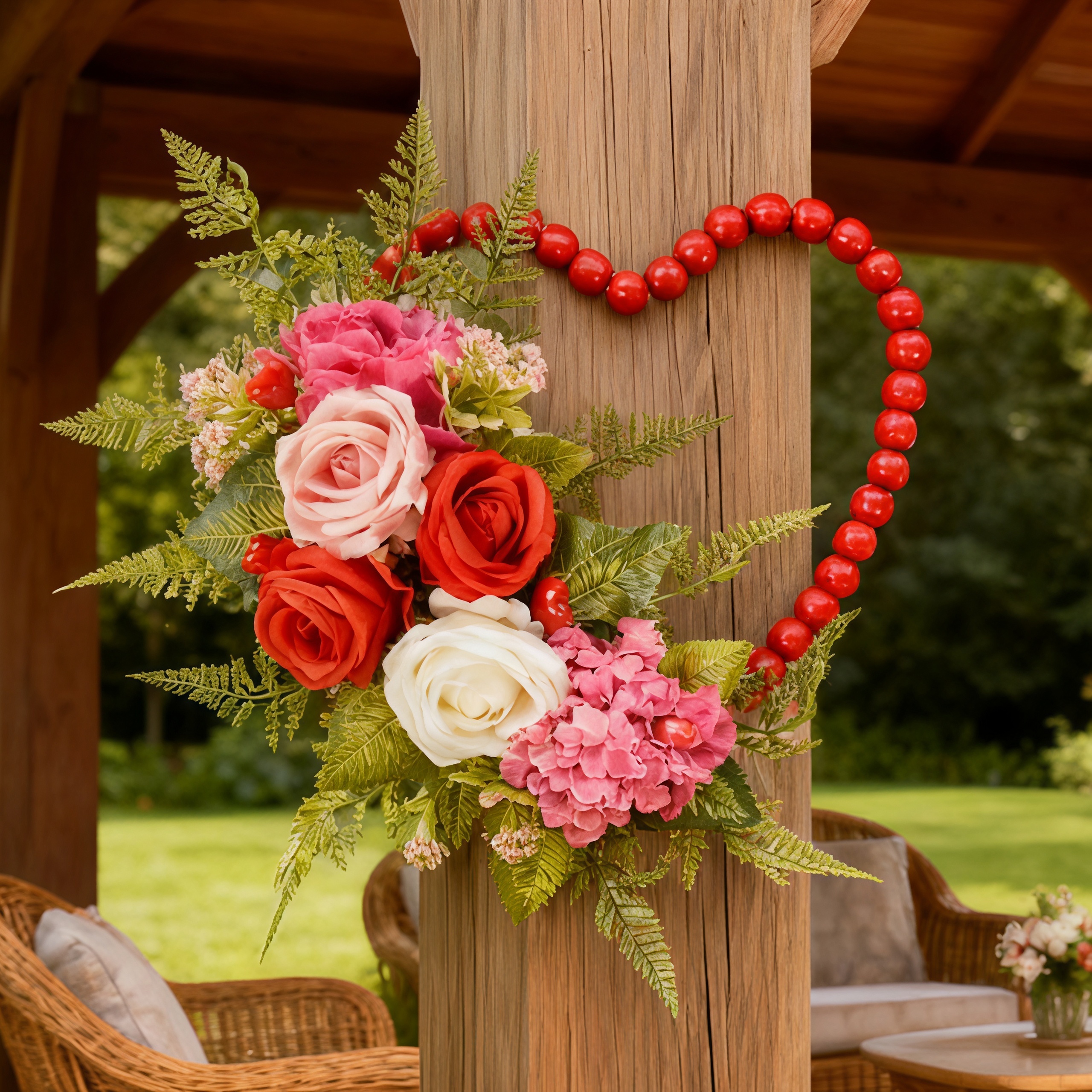 Luxurious Wooden Bead Heart Wreath Hanging Wall Decor