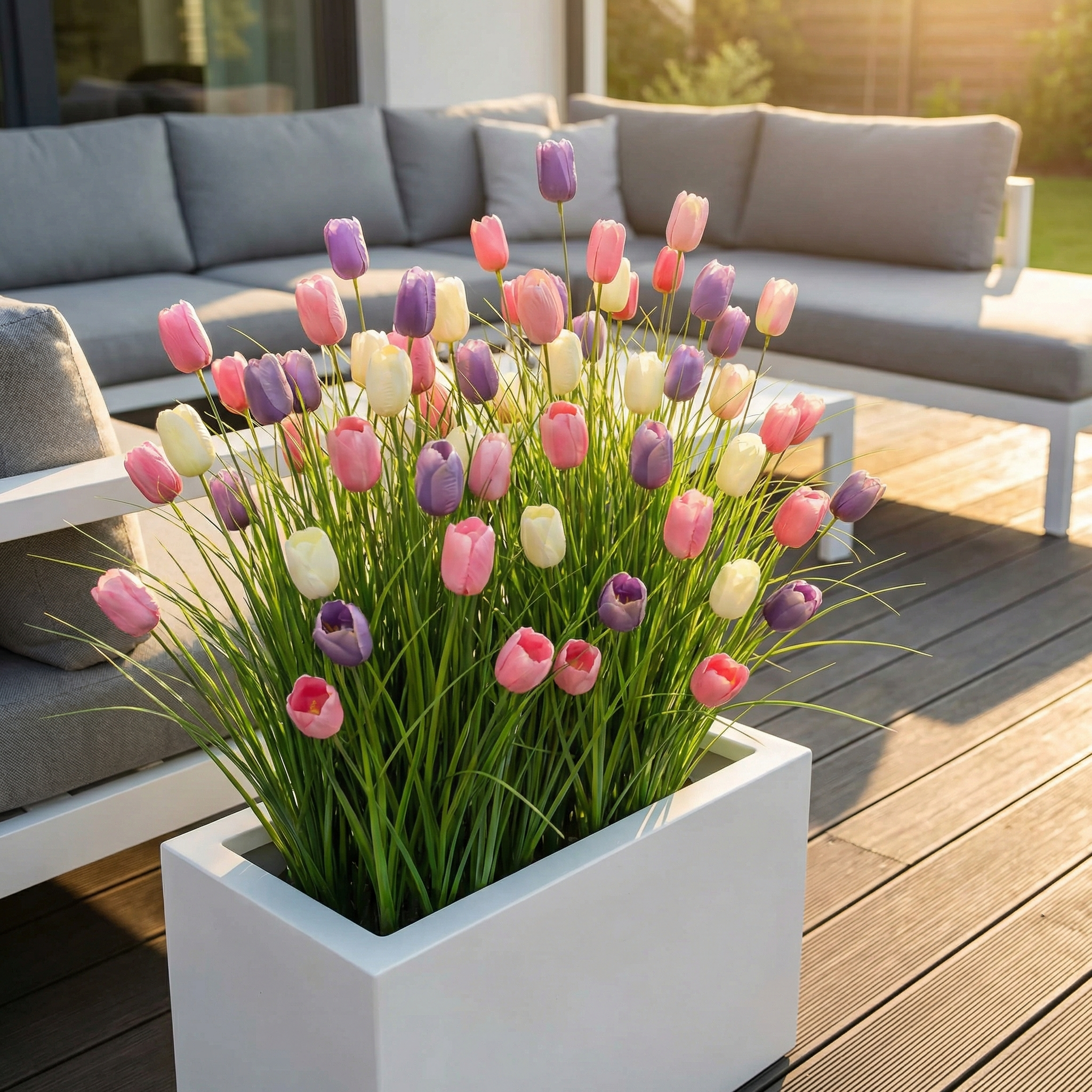 Decorative Artificial Tulip Bouquets with Pampas Grass