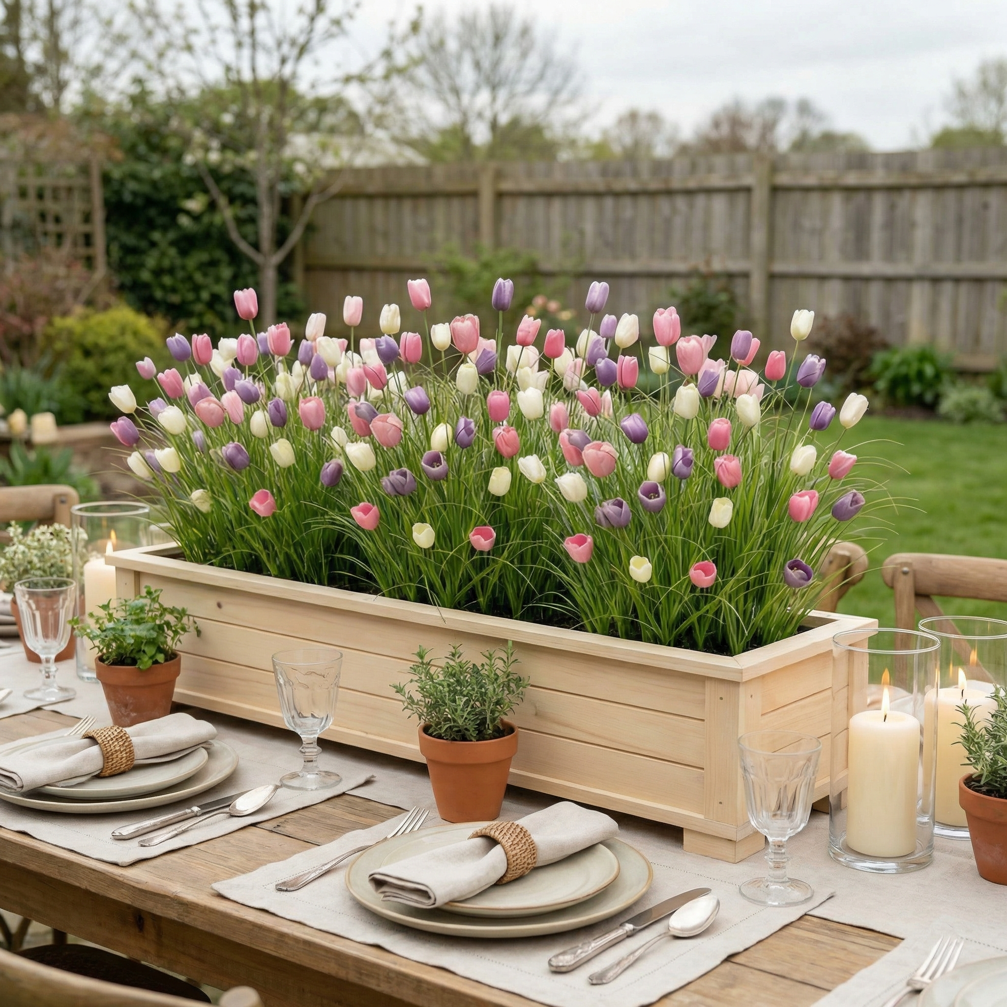 Decorative Artificial Tulip Bouquets with Pampas Grass