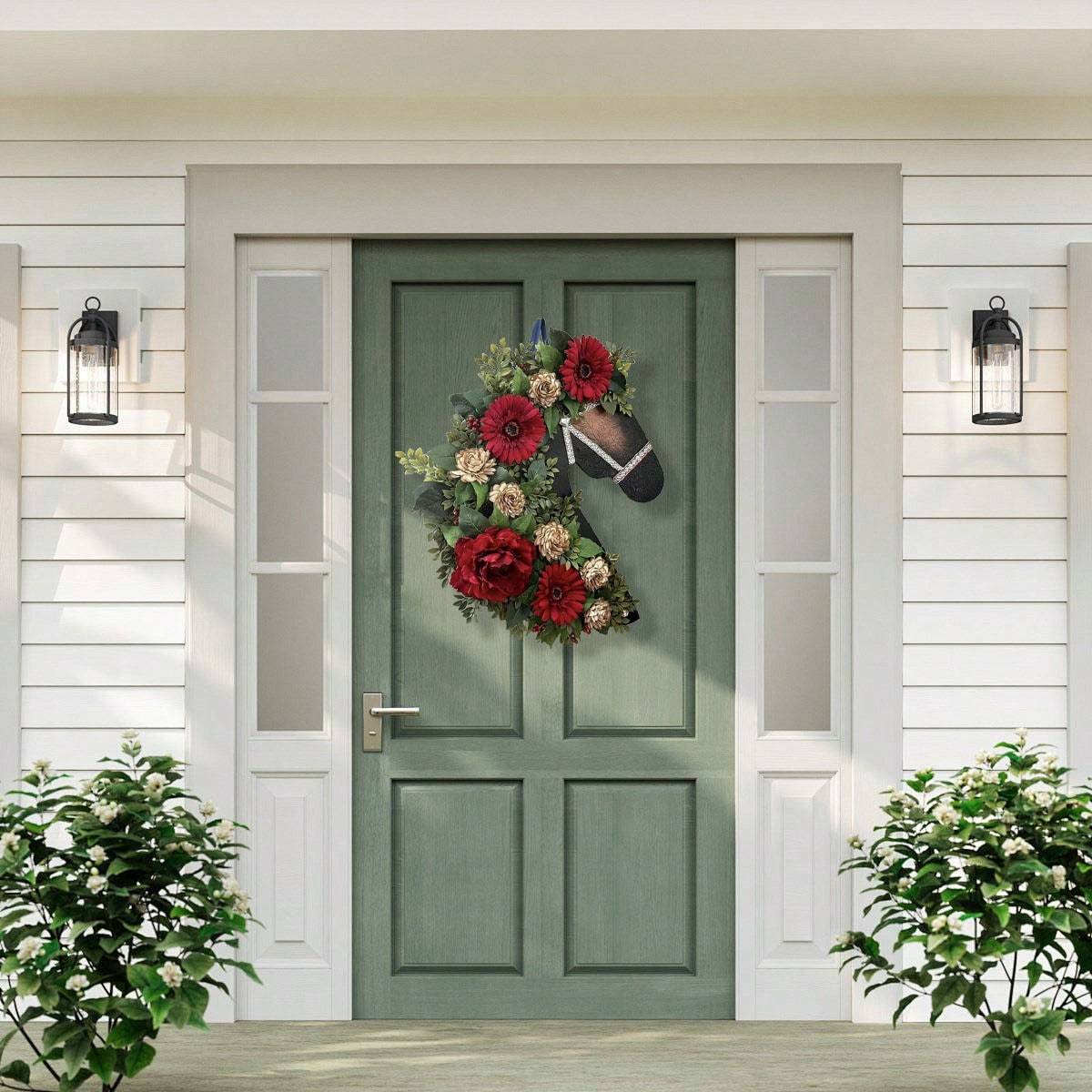 Christmas Country Charm Horse Head Floral Wreath