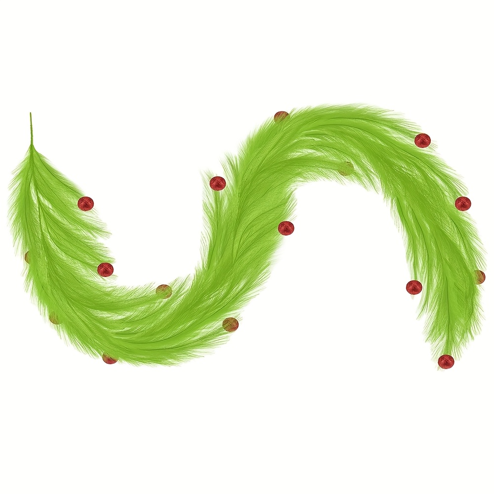 6FT Christmas Green Plush Garland with Red Pearl Balls