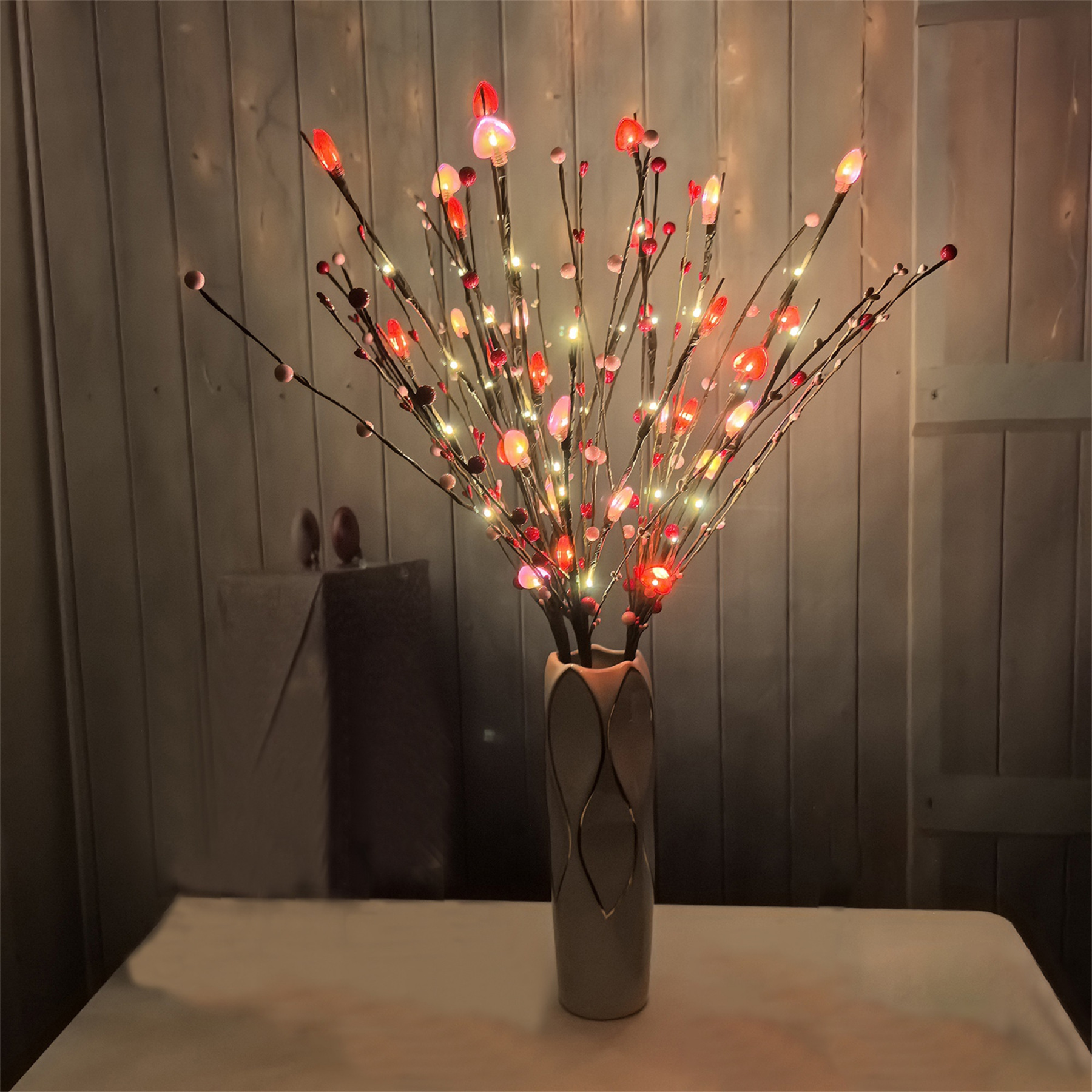 Lighted Valentine Heart Berry Branches