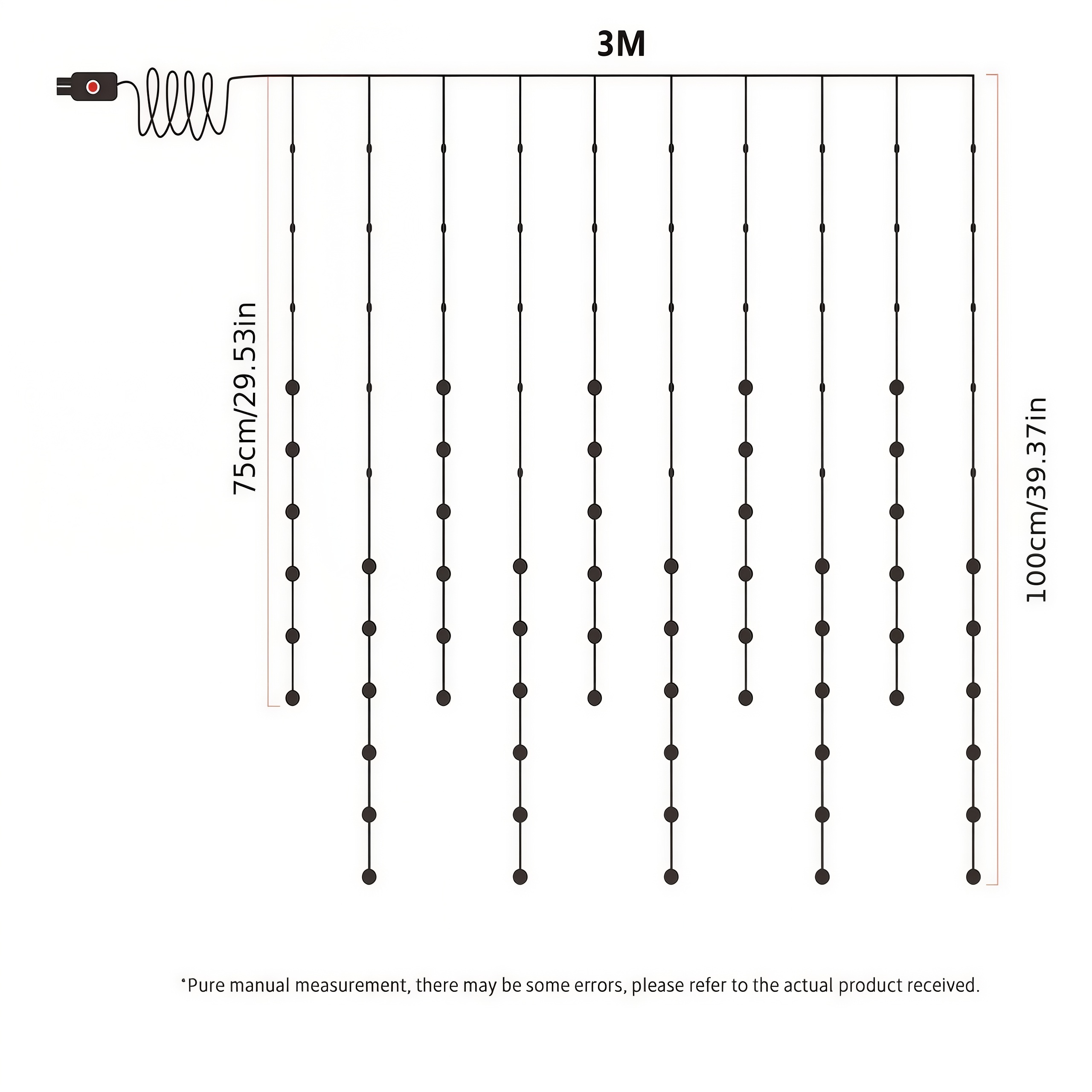 9.84 FT Warm White LED Window Curtain Lights with Hanging Strands