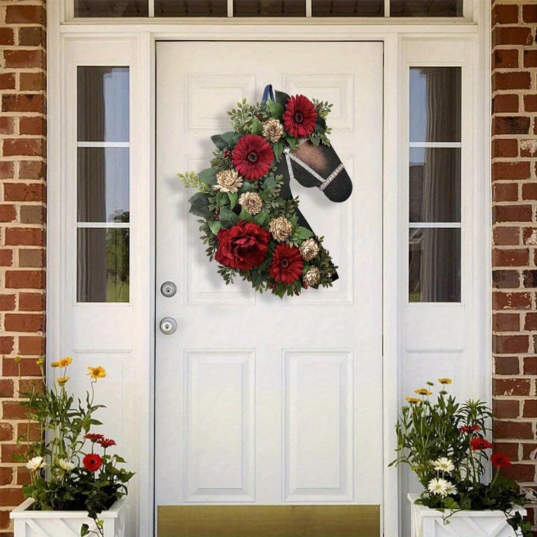 Christmas Country Charm Horse Head Floral Wreath