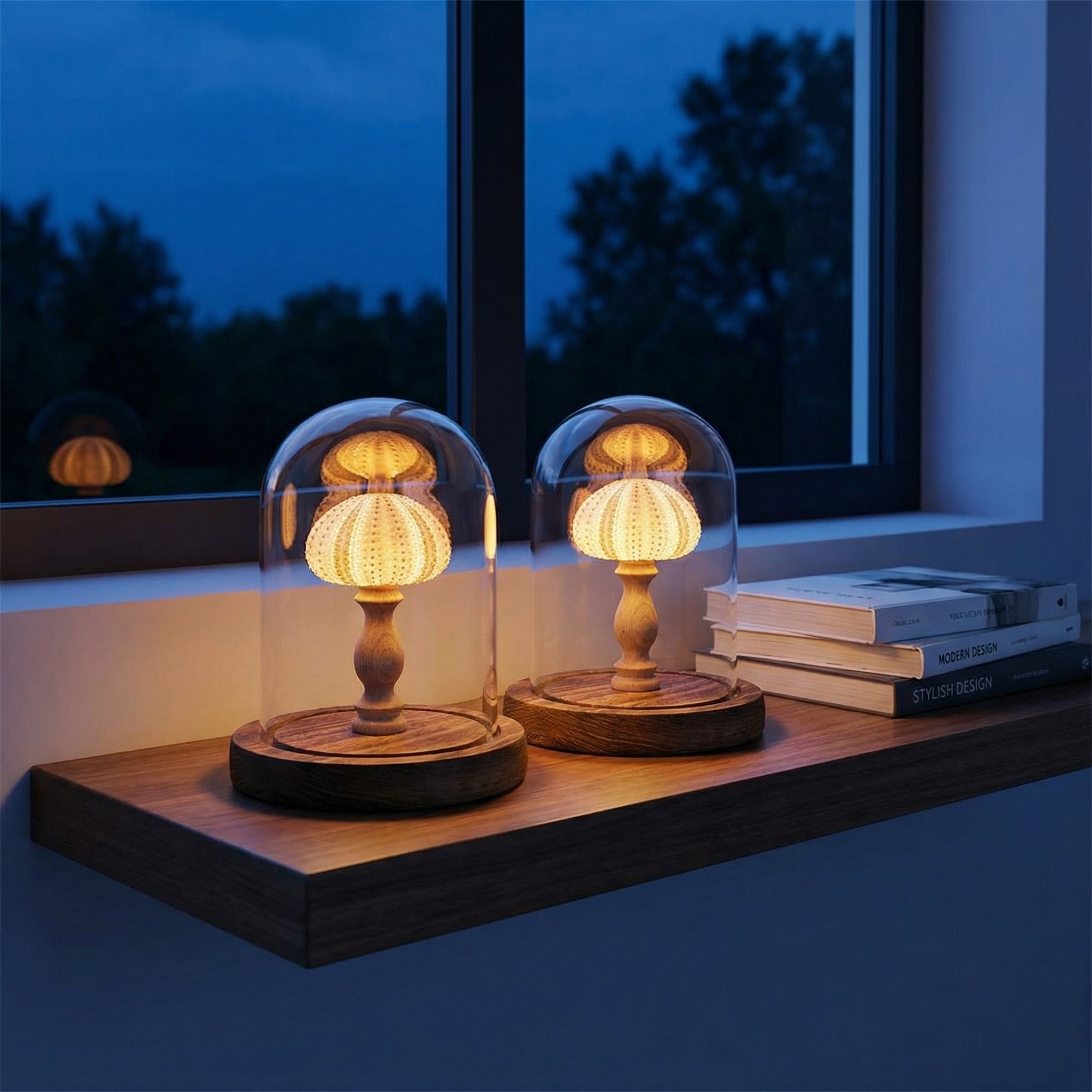 Handmade Sea Urchin Shell Warm Ambient Night Light