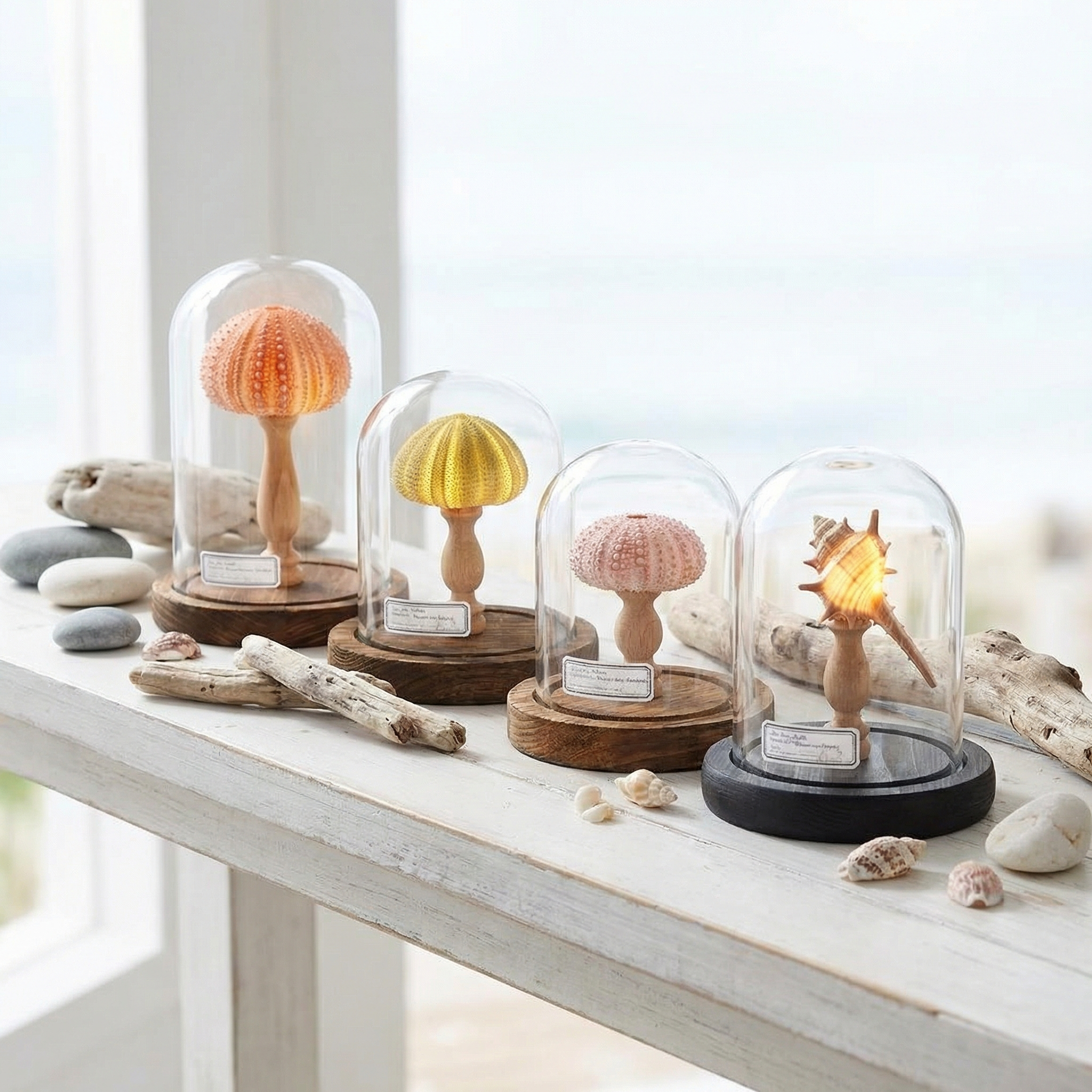 Handmade Sea Urchin Shell Warm Ambient Night Light
