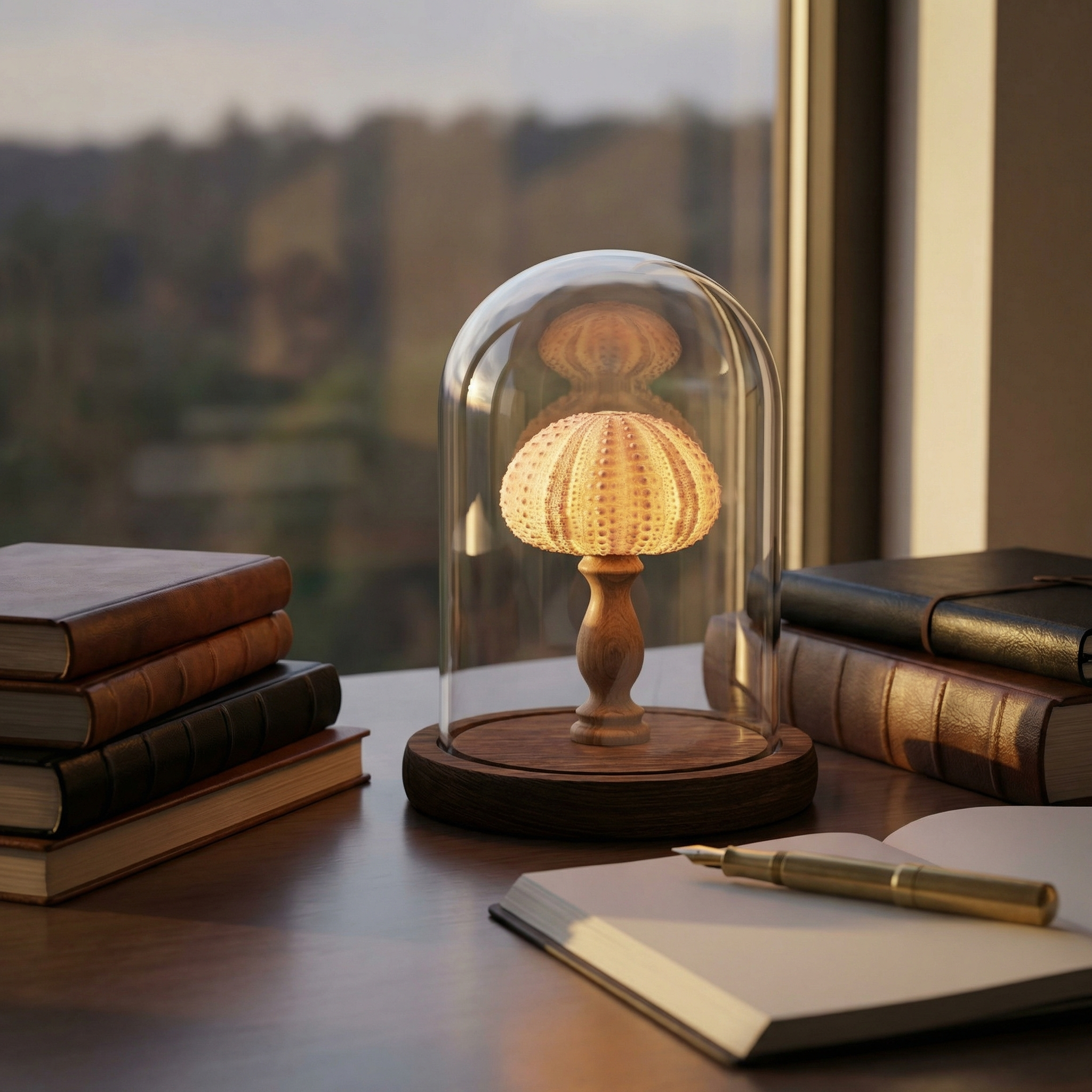 Handmade Sea Urchin Shell Warm Ambient Night Light