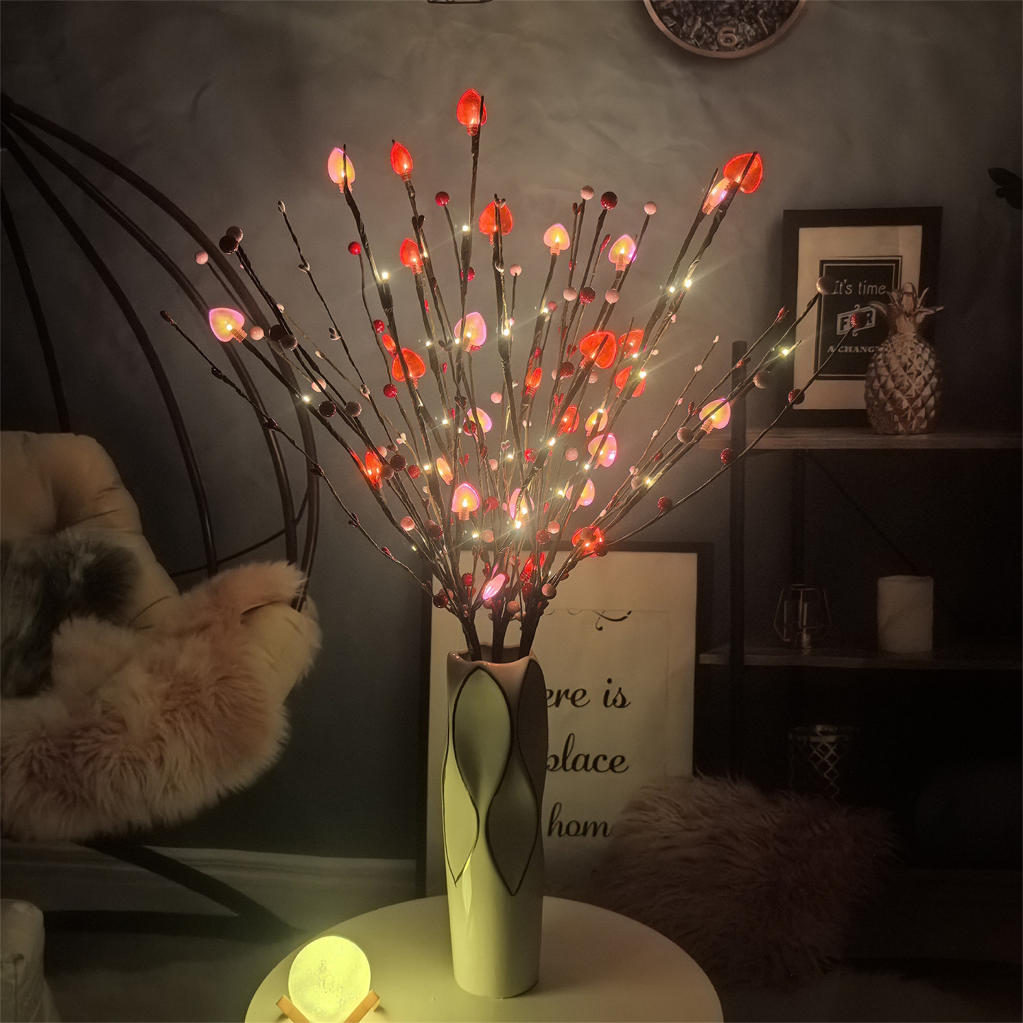 Lighted Valentine Heart Berry Branches